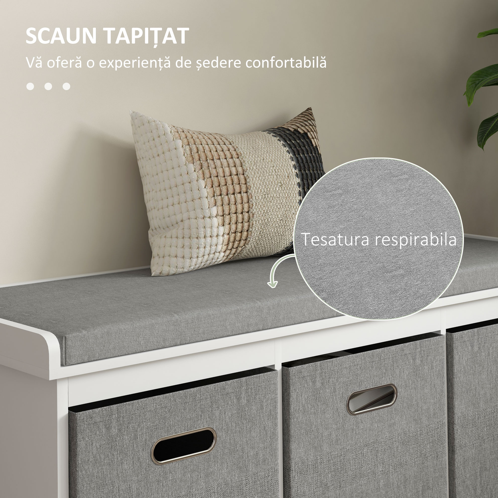  Pantofar tip Bancuţa cu 3 Sertare si Şezut din Lemn, 105x35x47 cm, Alb [3]