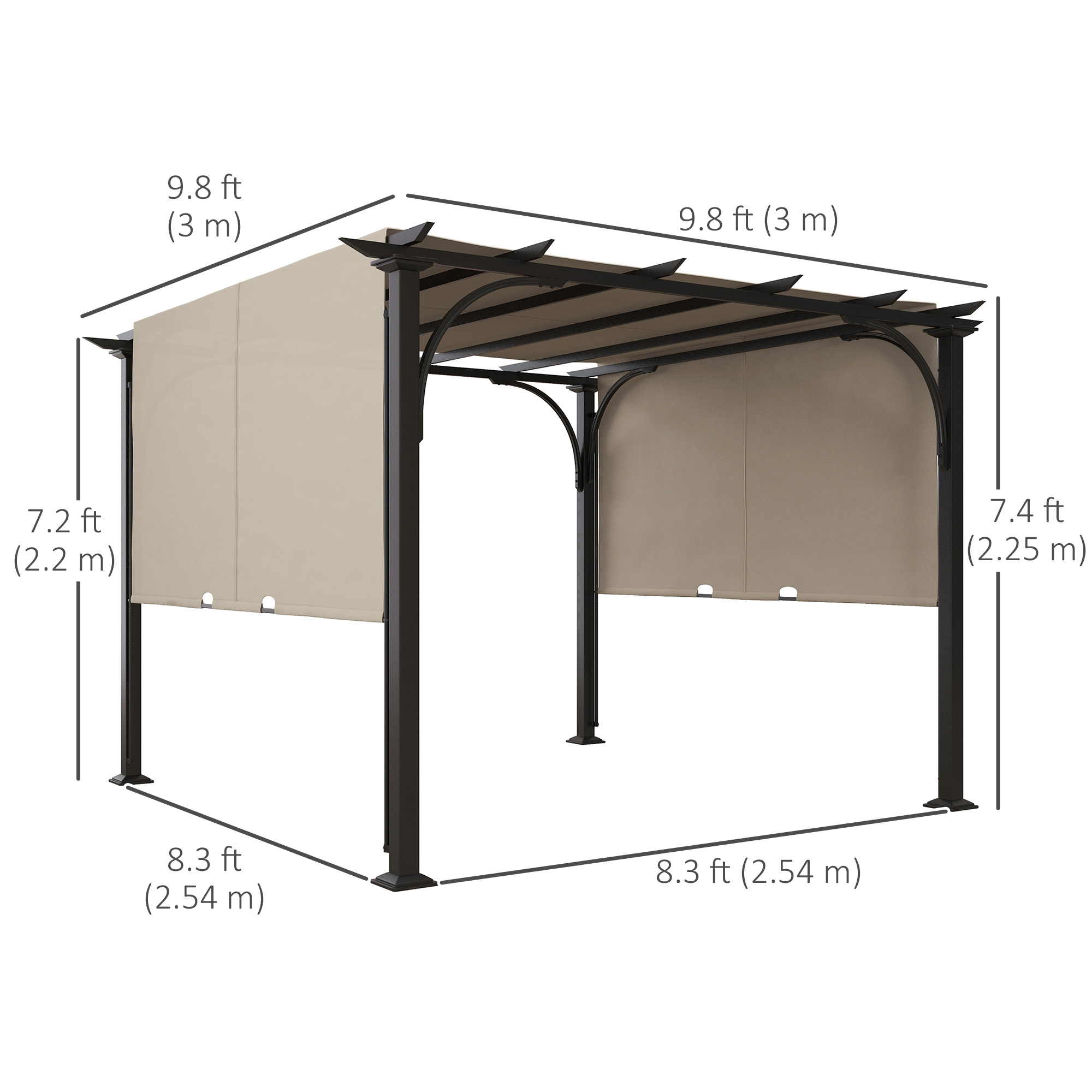 Outsunny 3 x 3(m) Outdoor Pergola, Garden Pergola Gazebo with Adjustable Canopy, Beige 3