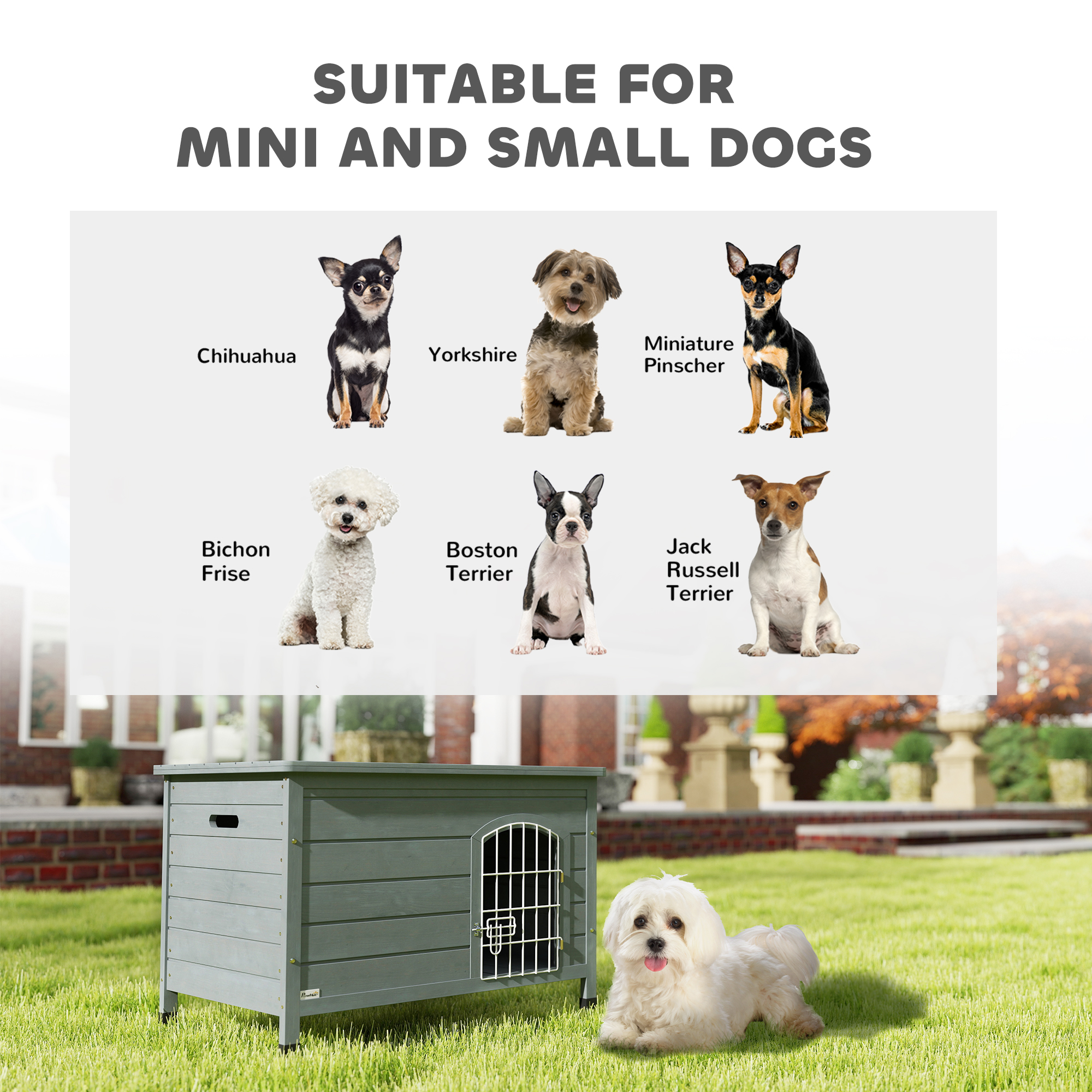 PawHut Wooden Dog House with Removable Bottom, Wire Door, Openable Top, Pet Shelter for Small Dog, 80 x 55 x 53.5cm, Dark Grey 8