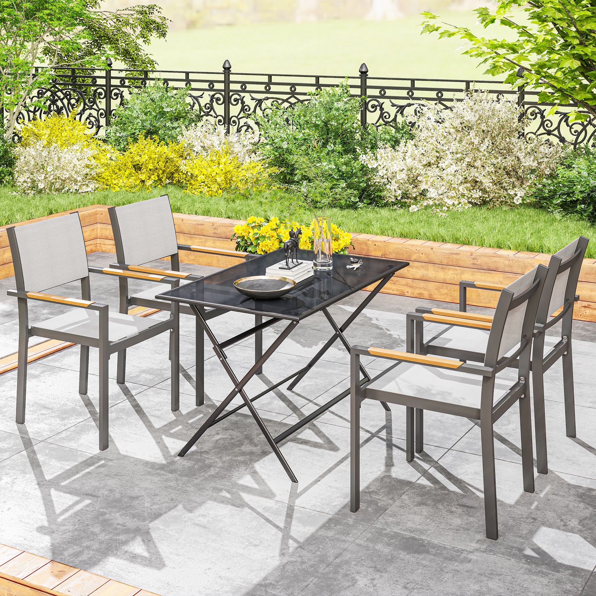 Lot De 4 Chaises De Jardin Modernes - Pieds Pivotants En Métal - Design élégant Pour Terrasse Et Extérieur - Marron - 3