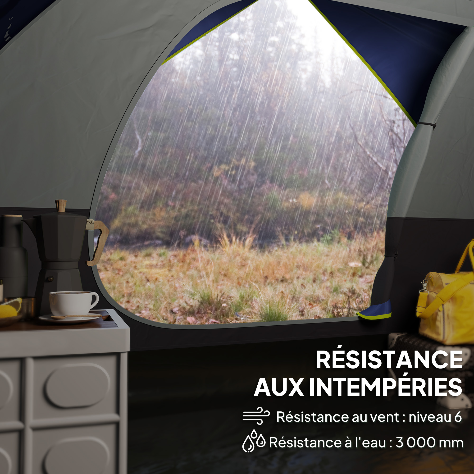 Tente Dôme Imperméable Tente Camping 4 Personnes Outsunny - Dôme Familial Imperméable 3000mm - Fenêtres Et Porche Inclus Tente Moto