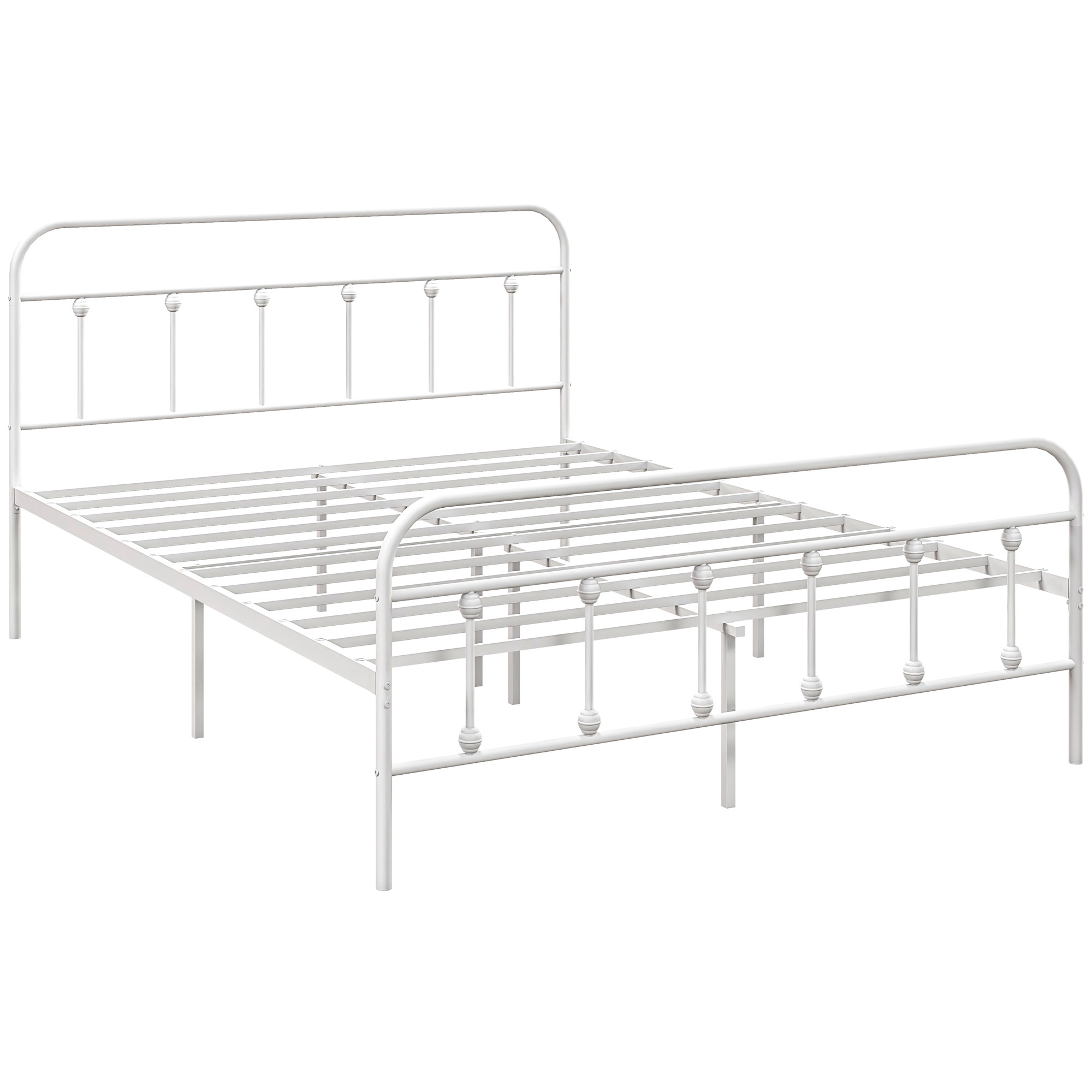 Product photograph of Homcom 4ft Double Platform Bed Frame With Underbed Storage Tall Headboard Steel Slat No Box Spring Needed Easy Assembly White Aosom Uk from Aosom UK