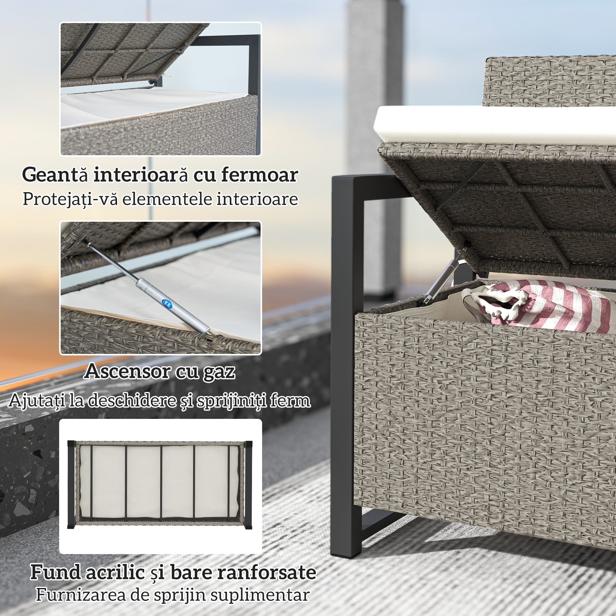  Banca de Gradina cu Spatiu de Depozitare, 117x60x86 cm, Alb Crem [4]