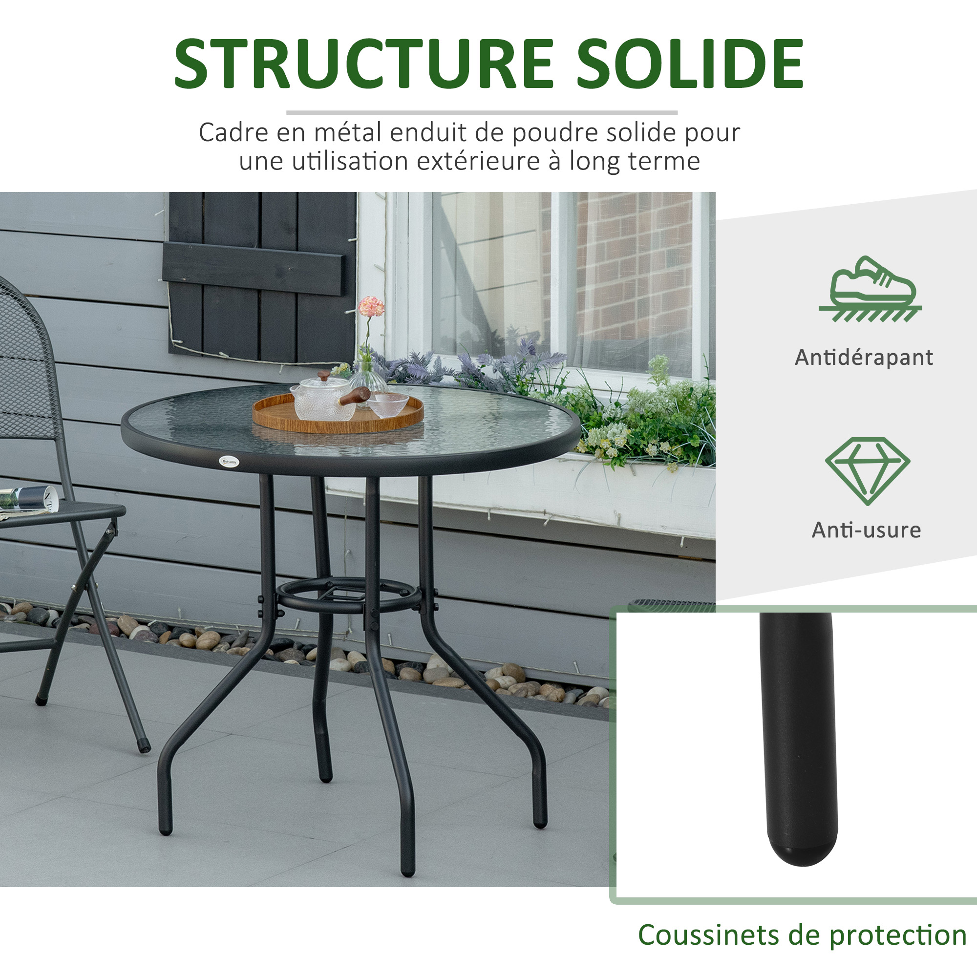 Table De Jardin Ronde 86 Cm En Verre Trempé Table D'appoint D'extérieur