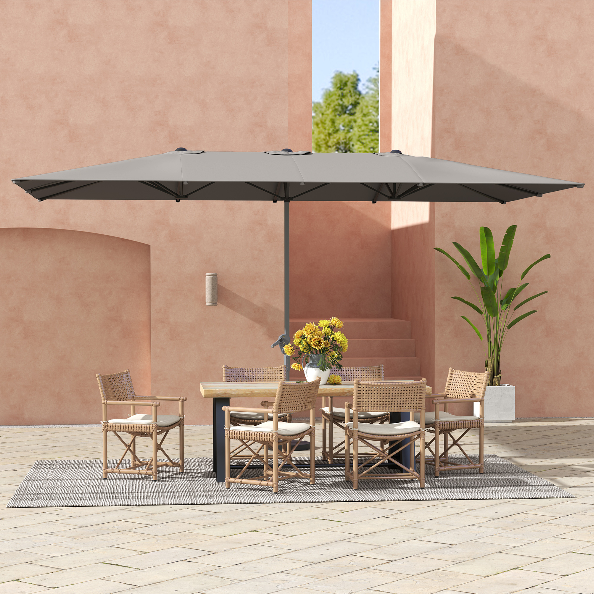 Parasol Rectangulaire Outsunny 4,6x2,7m - Ouverture Manivelle - Base Et Sacs Lest Inclus - Gris