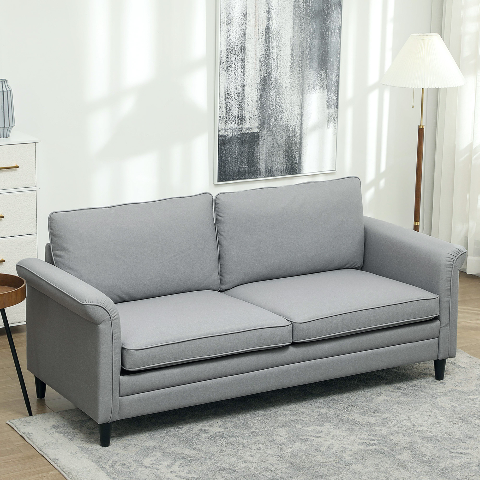 HOMCOM 3 Seater Sofa, Modern Fabric Sofa Couch with Spring Cushion, Rubber Wood Legs, 191cm Upholstered Settee for Living Room, Bedroom, Home Office, Guest Room, Grey 2