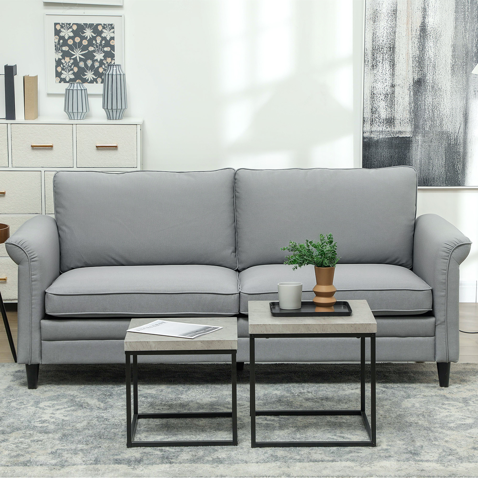 HOMCOM 3 Seater Sofa, Modern Fabric Sofa Couch with Spring Cushion, Rubber Wood Legs, 191cm Upholstered Settee for Living Room, Bedroom, Home Office, Guest Room, Grey 8