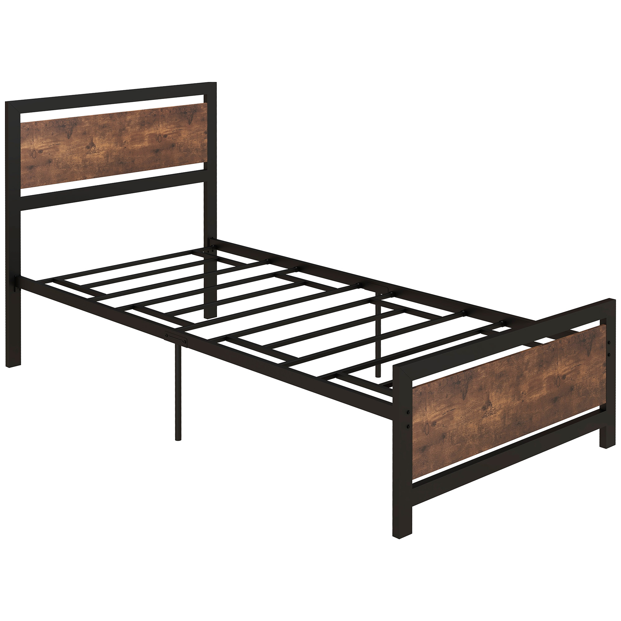HOMCOM Estructura de Cama de Acero Somier de Cama con Cabecera para Colchón 90x190 cm Carga 150kg 97x195x103cm Negro y Marrón   Aosom España