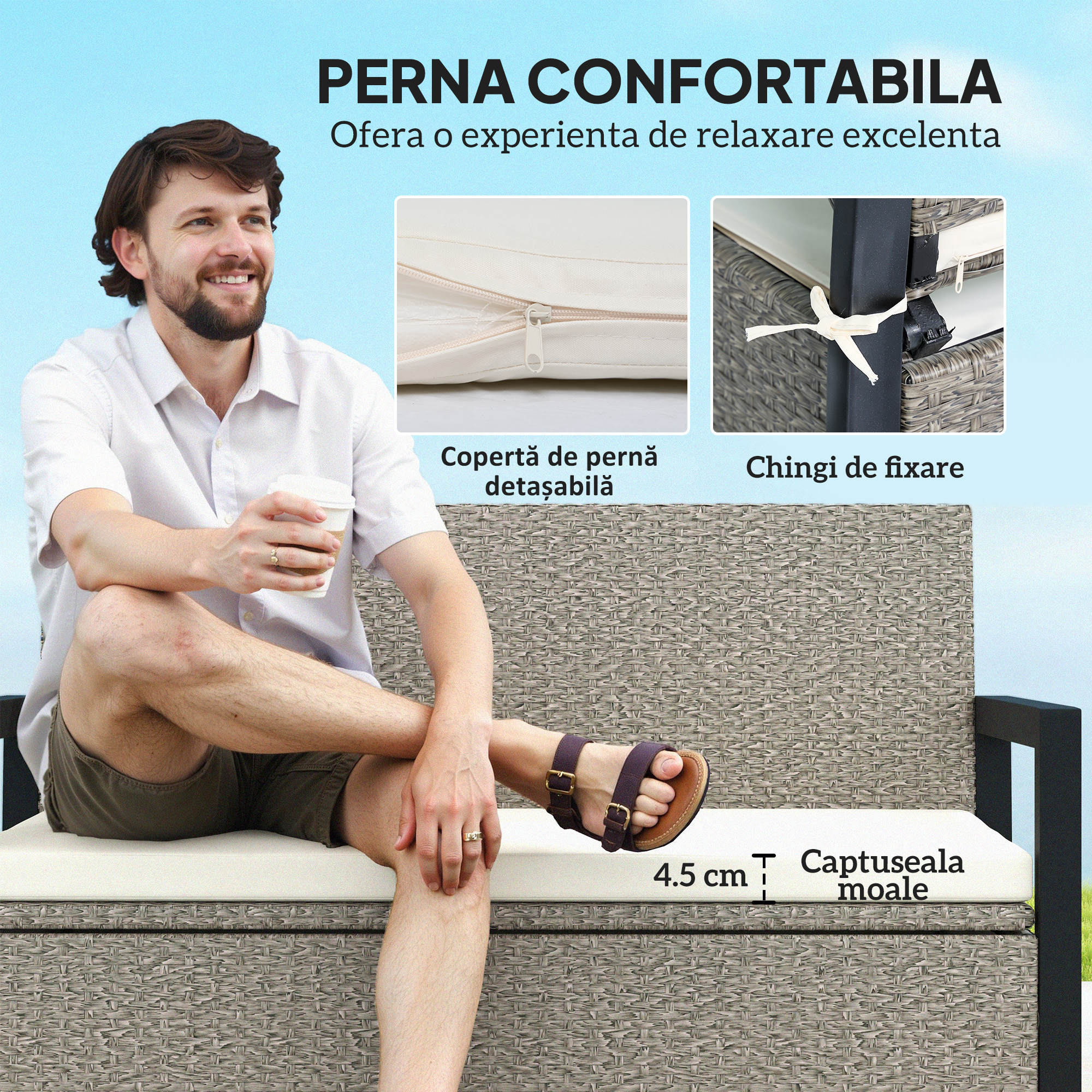  Banca de Gradina cu Spatiu de Depozitare, 117x60x86 cm, Alb Crem [6]