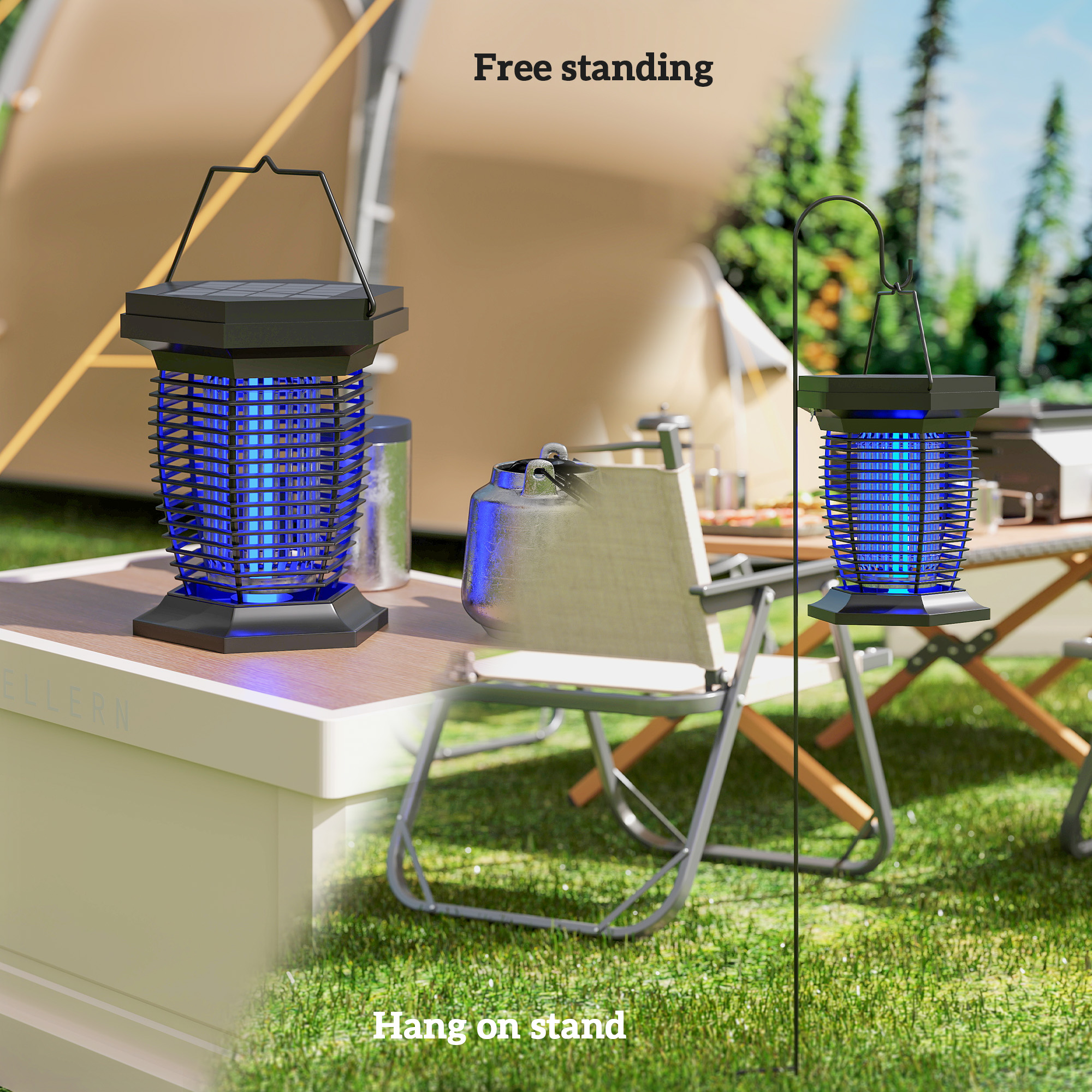 Outsunny 2-in-1 Electric Fly Zapper with UVA Light, Hanging Garden Lantern, Solar and USB-DC Rechargeable Insect Mosquito Bug Zapper, Fly Killer for Indoor and Outdoor Use, Black 6