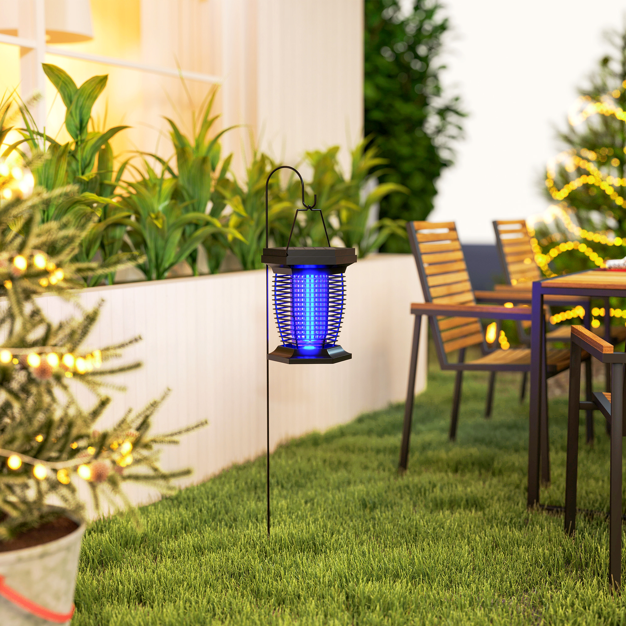 Outsunny 2-in-1 Electric Fly Zapper with UVA Light, Hanging Garden Lantern, Solar and USB-DC Rechargeable Insect Mosquito Bug Zapper, Fly Killer for Indoor and Outdoor Use, Black 9