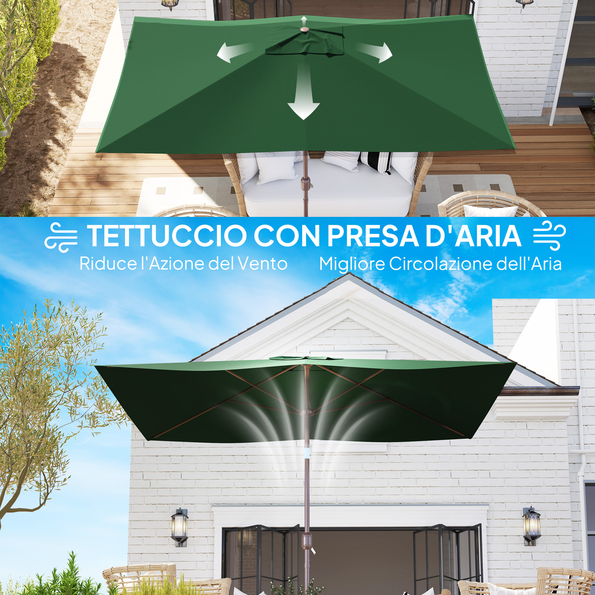 Telo Di Ricambio Per Ombrellone 2,7 Metri | 6 Coste | Impermeabile E Anti-UV | Copertura Sostitutiva Verde Per Ombrellone Da Giardino, Spiaggia - 3