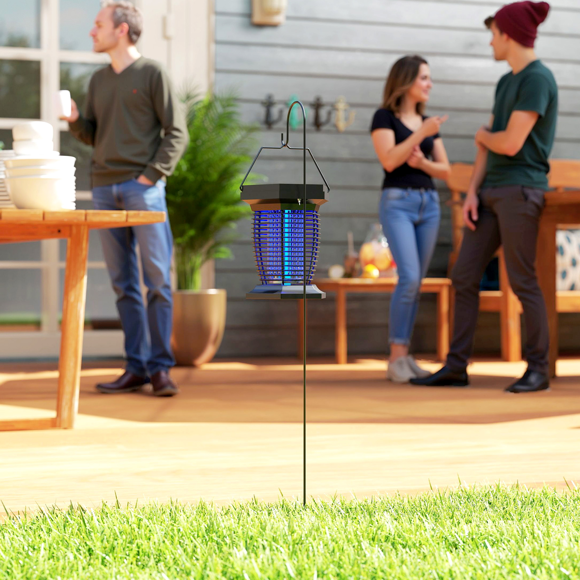 Outsunny 2-in-1 Electric Fly Zapper with UVA Light, Hanging Garden Lantern, Solar and USB-DC Rechargeable Insect Mosquito Bug Zapper, Fly Killer for Indoor and Outdoor Use, Black 2