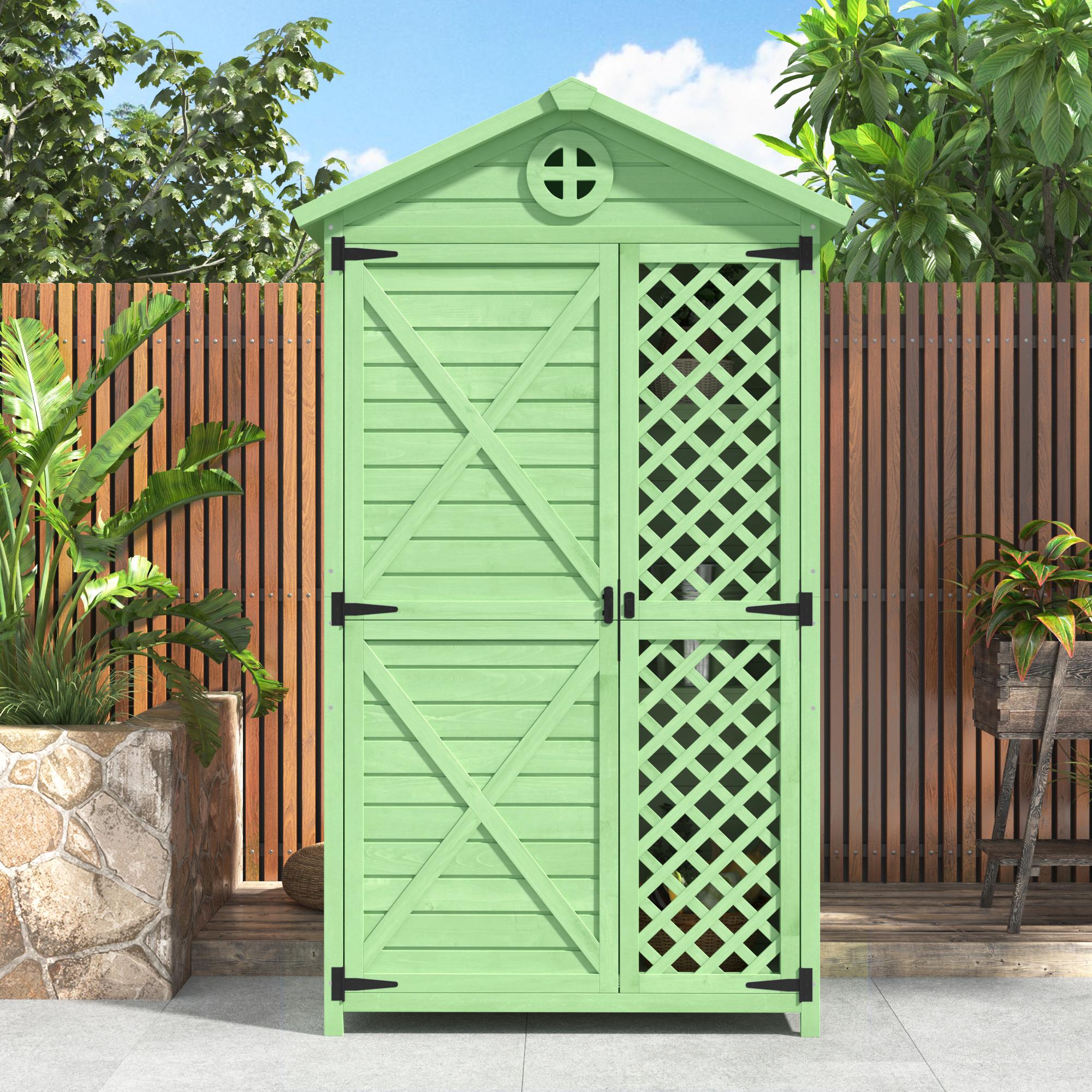 Product photograph of Weatherproof Garden Storage Shed With Stable Construction Ventilation Slots Eco-friendly Wood Tool House 90l X 56 5w X 175 5h Cm Green Aosom Uk from Aosom UK