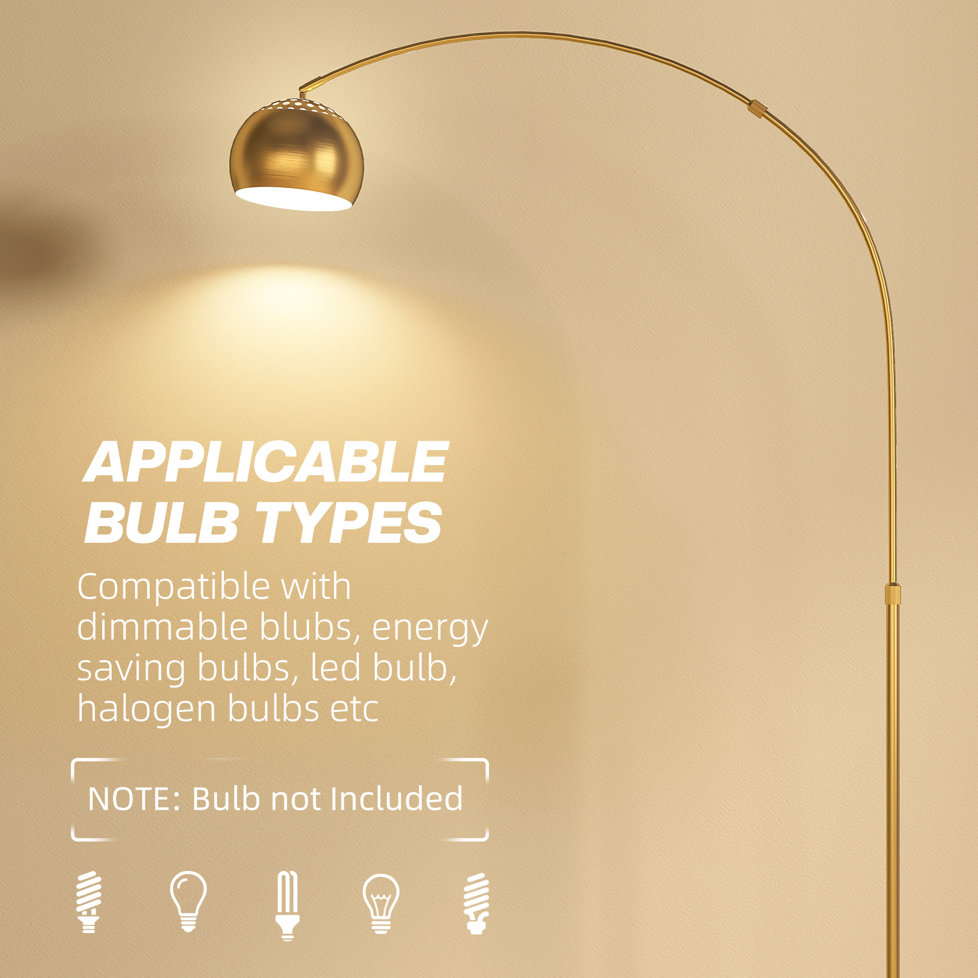 HOMCOM 180cm Arc Floor Lamp for Living Room, Modern Adjustable Standing Lamp with Foot Switch, Faux Black Marble Base and Bell Shade for Home Offices, Bedrooms, Gold Tone 6