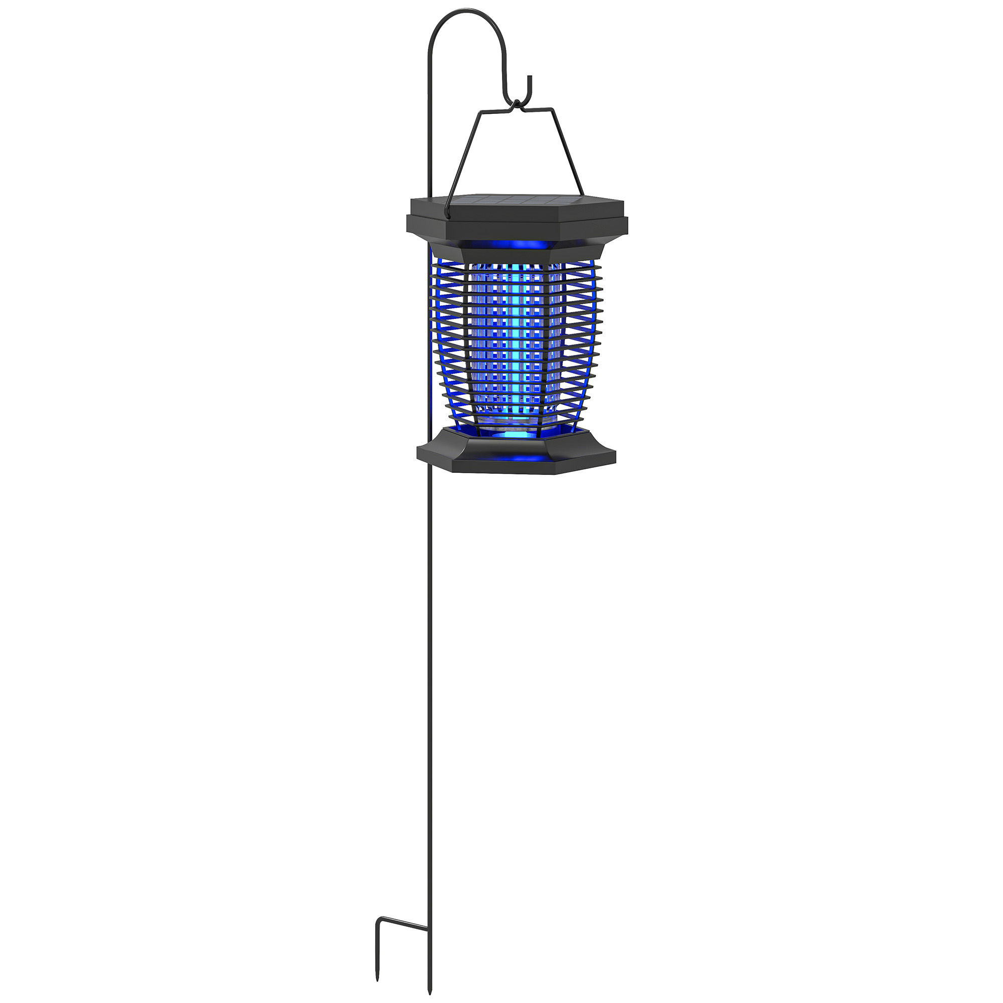 Outsunny 2-in-1 Electric Fly Zapper with UVA Light, Hanging Garden Lantern, Solar and USB-DC Rechargeable Insect Mosquito Bug Zapper, Fly Killer for Indoor and Outdoor Use, Black