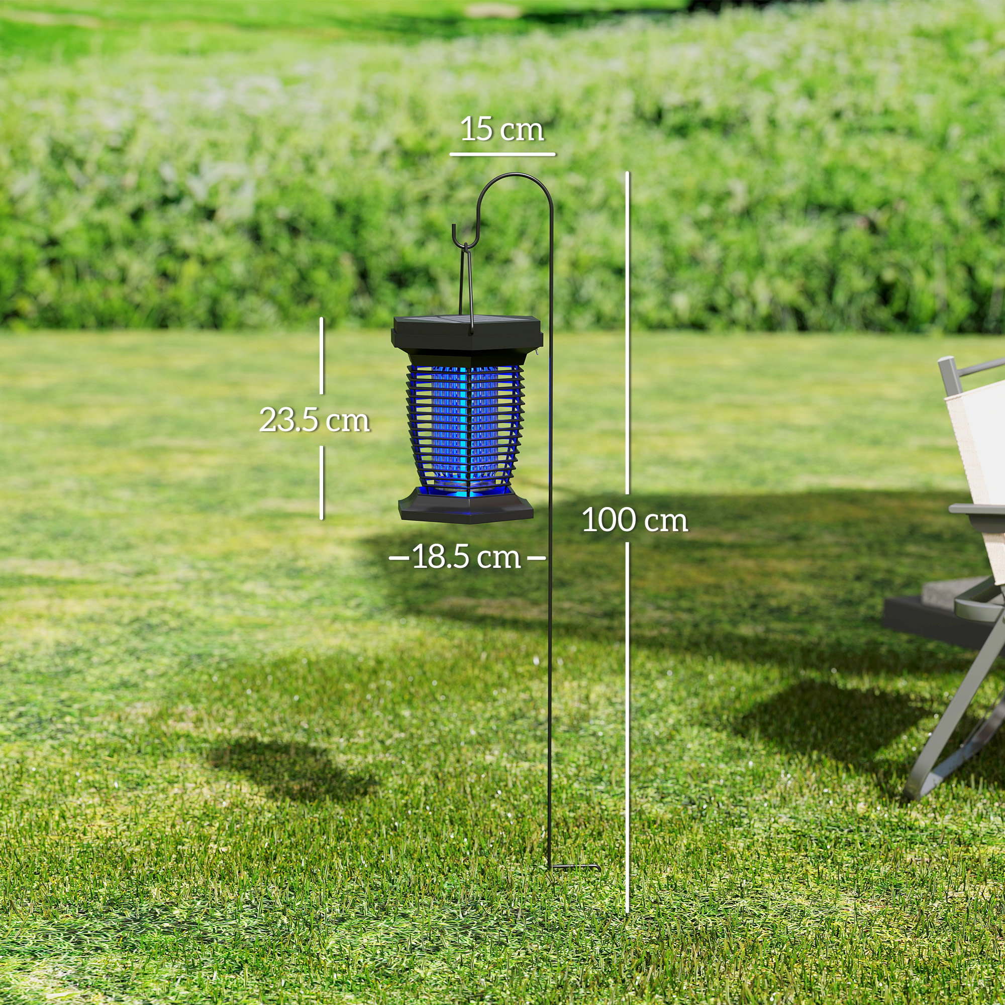 Outsunny 2-in-1 Electric Fly Zapper with UVA Light, Hanging Garden Lantern, Solar and USB-DC Rechargeable Insect Mosquito Bug Zapper, Fly Killer for Indoor and Outdoor Use, Black 3