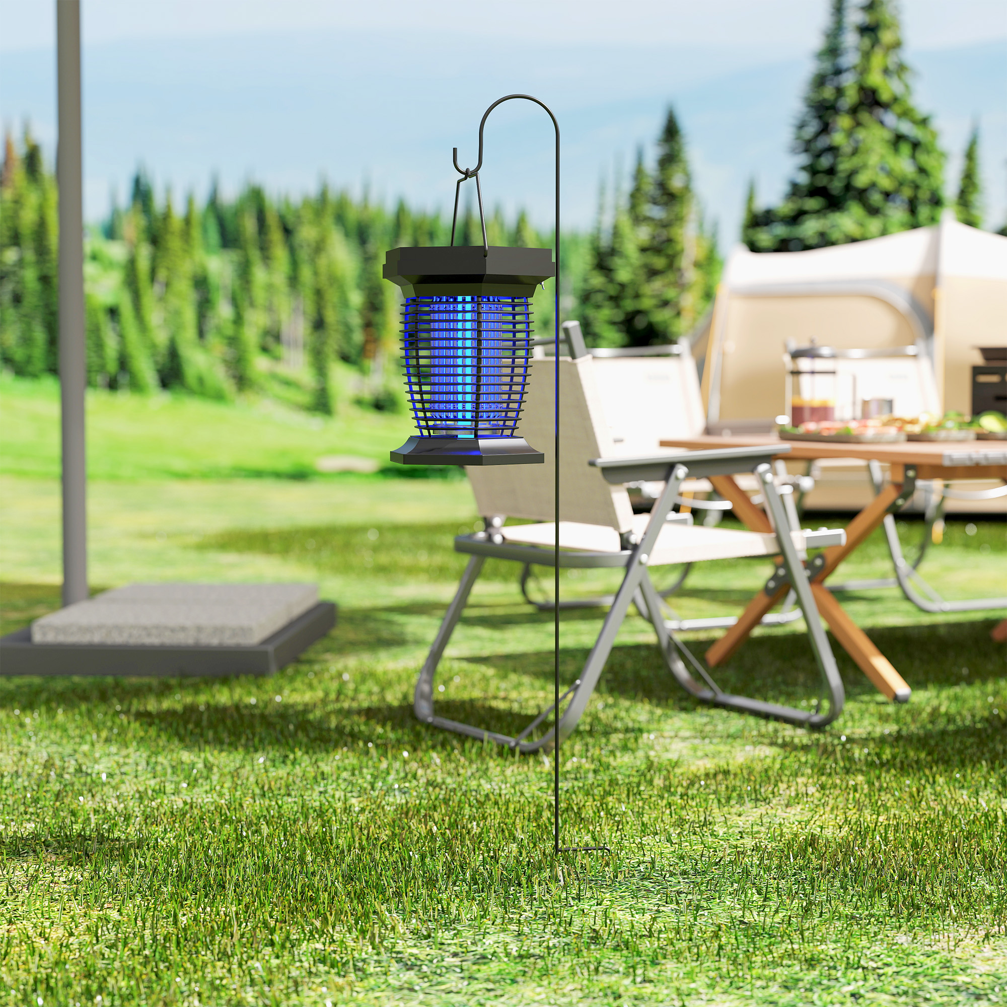 Outsunny 2-in-1 Electric Fly Zapper with UVA Light, Hanging Garden Lantern, Solar and USB-DC Rechargeable Insect Mosquito Bug Zapper, Fly Killer for Indoor and Outdoor Use, Black 8