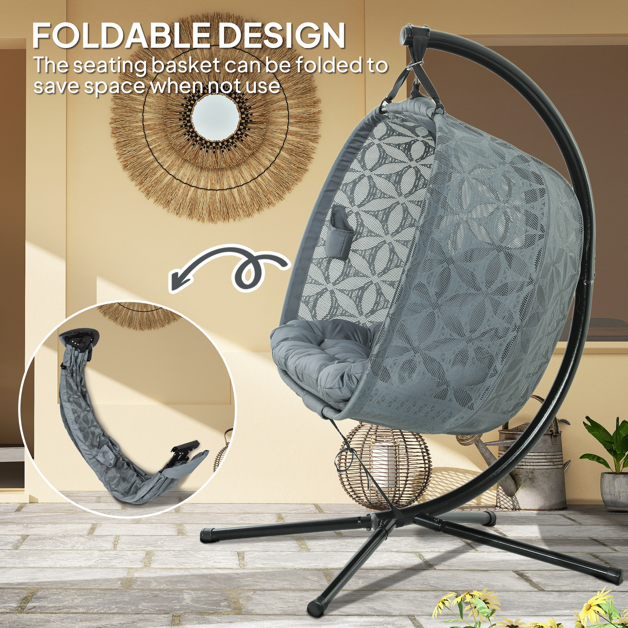 Outsunny Outdoor Double Hanging Chair with Cushion and Cup Holders, Charcoal Grey 5