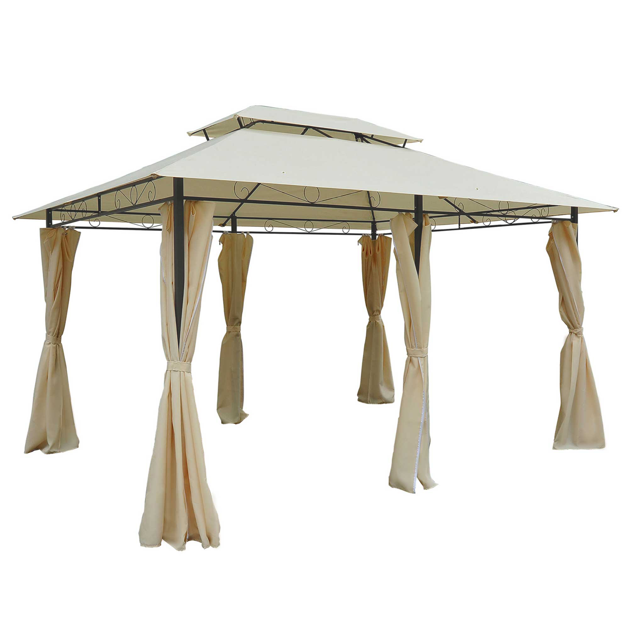 Outsunny Cenador de Jardín 3x4 m Marco Acero Gazebo con Doble Techo 6 Cortinas Laterales 8 Orificios de Drenaje Buena Ventilación para Fiestas Eventos Crema 3x4m Fiesta Evento | AOSOM ES