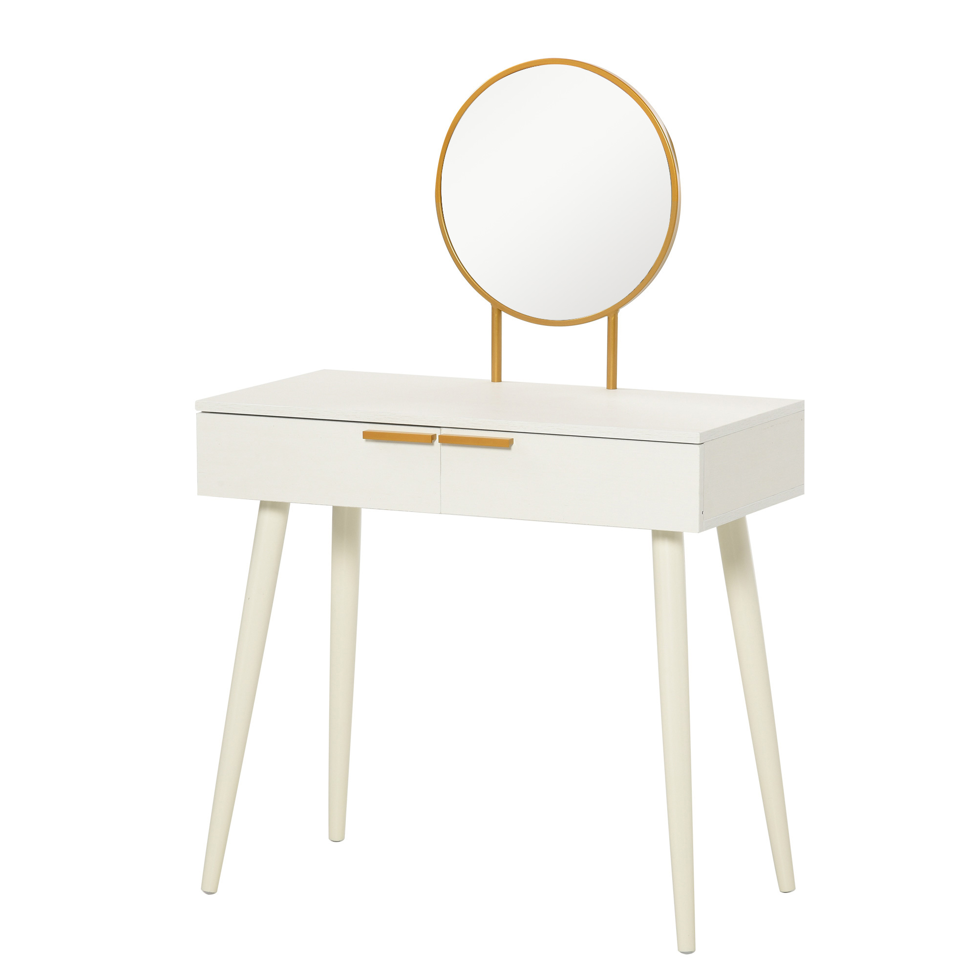 Product photograph of Homcom Modern Dressing Table With Round Mirror Makeup Vanity Table With 2 Drawers For Bedroom Living Room White Aosom Uk from Aosom UK
