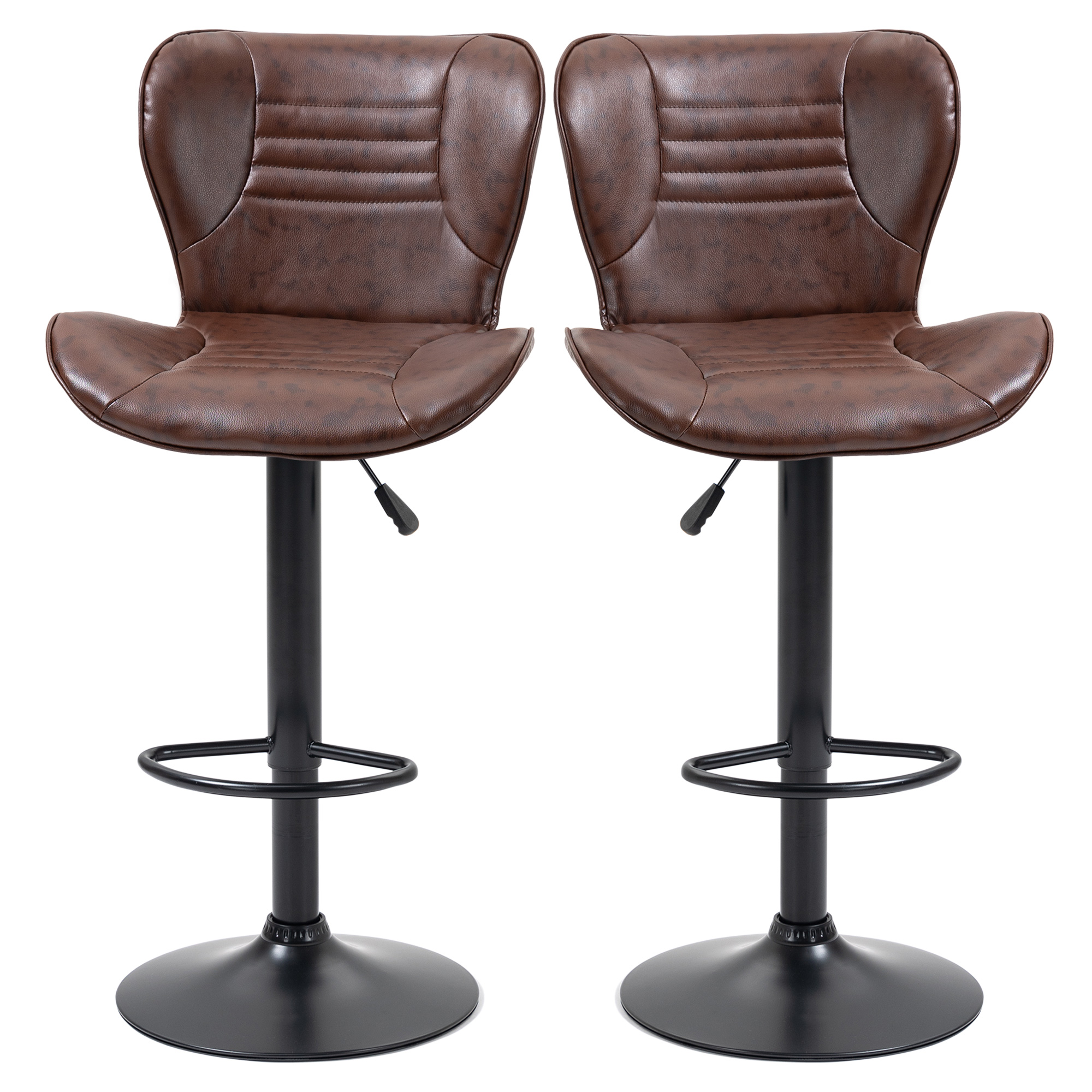 HOMCOM Set 2 Tabourets de Bar en Simili Cuir avec Hauteur Réglable, Assise Pivotante et Repose-Pieds, Marron