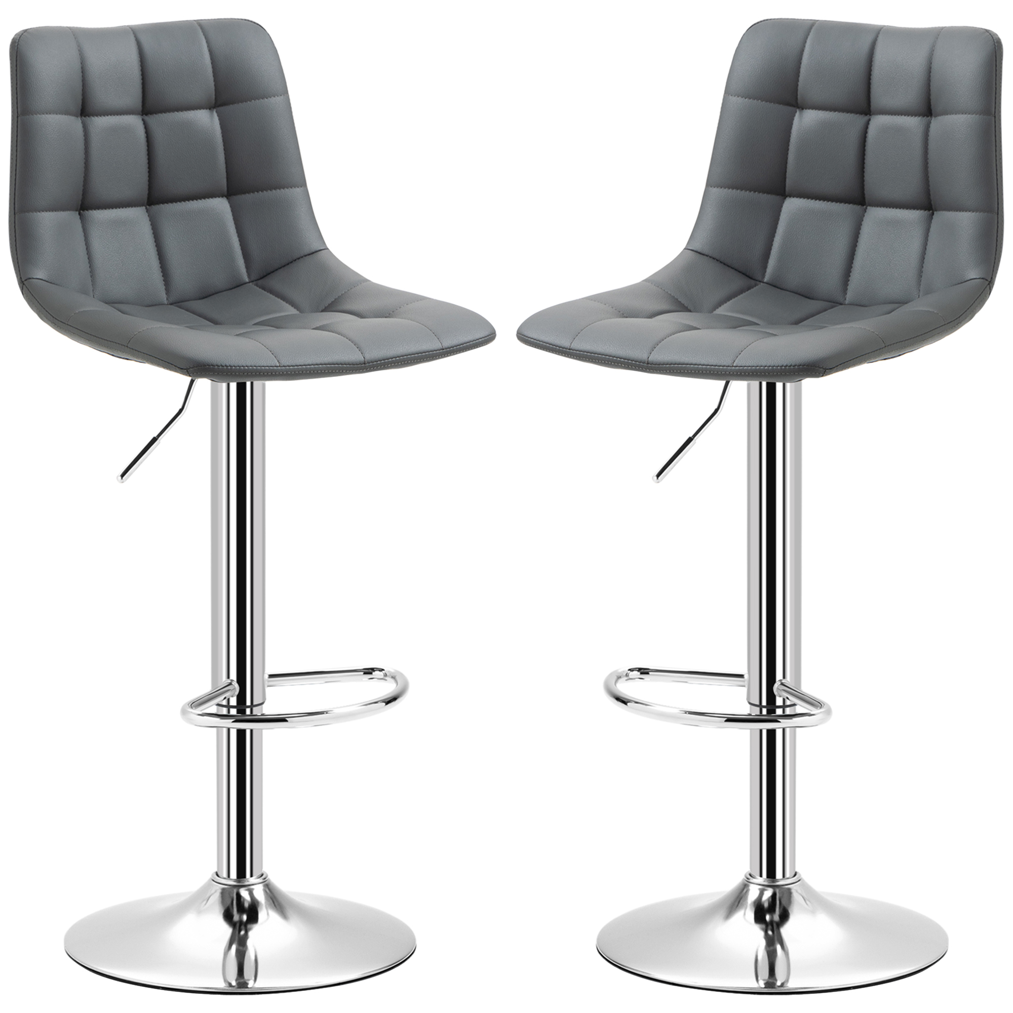 HOMCOM Set 2 Barhocker aus Kunstleder mit Rückenlehne, Drehbare Küchen- und Wohnzimmerhocker mit Fußstütze, 42x45x89-110cm, Grau Aosom