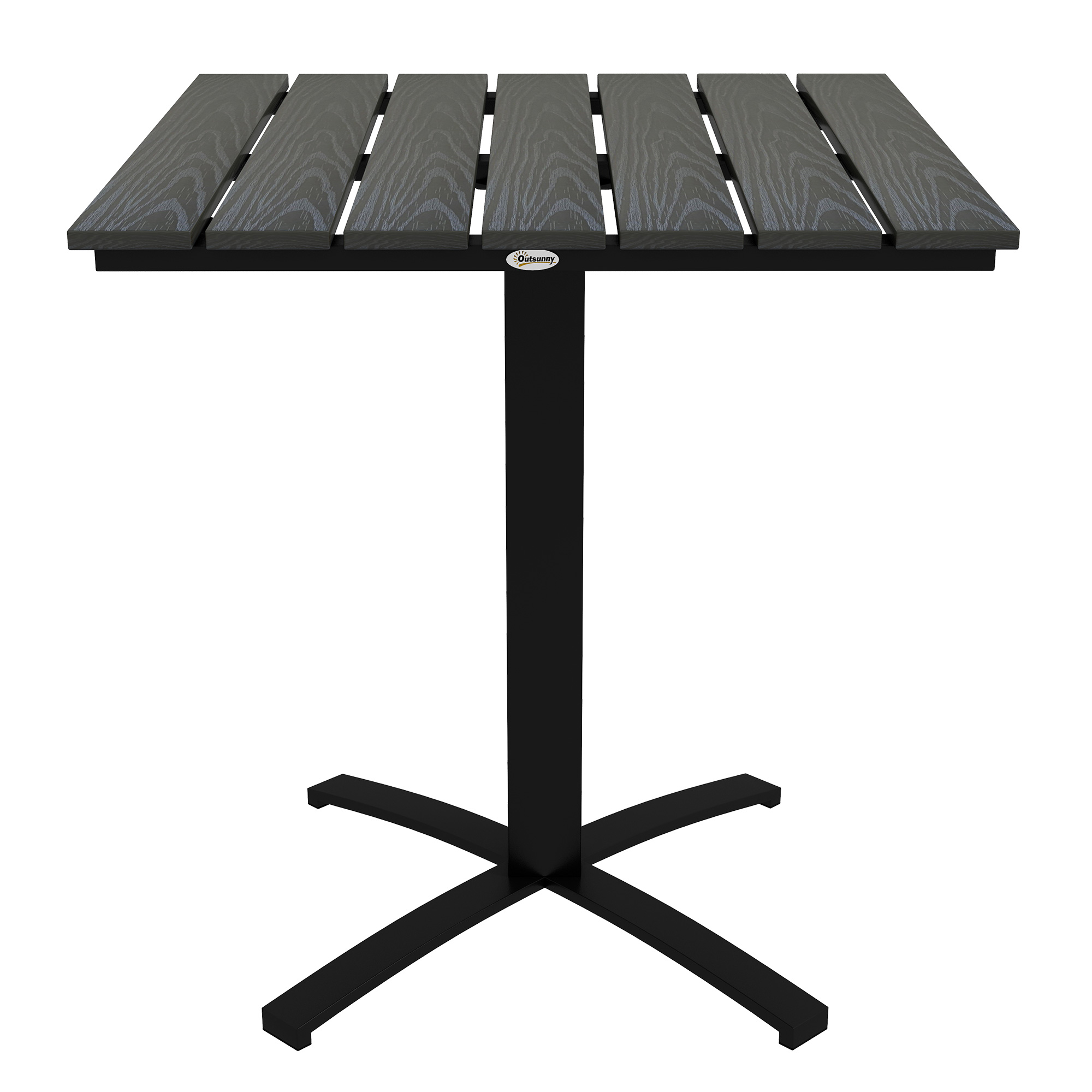 Outsunny Mesa de Terraza para 4 Personas, Acabado de Madera, Marco de Aluminio, 70 x 70 x 76 cm, Gris