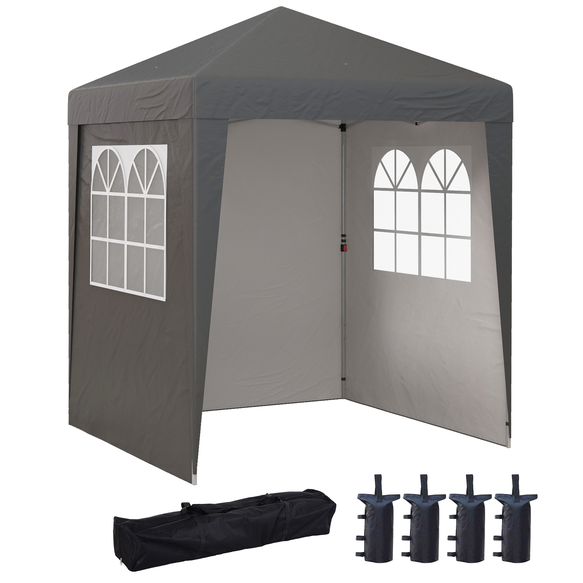 Outsunny Carpa plegable de jardín pop-up plegable, ajustable en altura, protección UV 30+, 3 paredes laterales, Gris | Aosom España