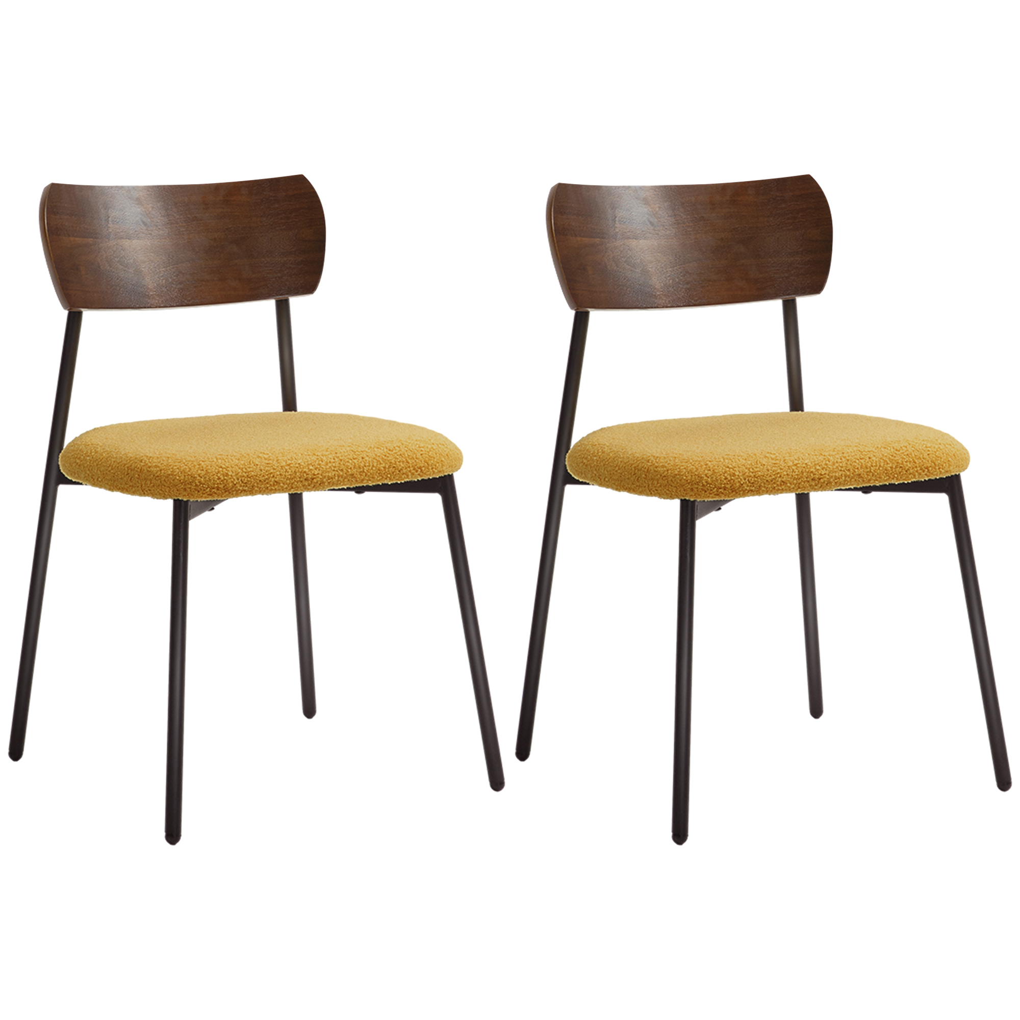 Image of HOMCOM Set di 2 sedie da sala da pranzo con seduta effetto pelo, schienale curvo effetto legno, interni, giallo006