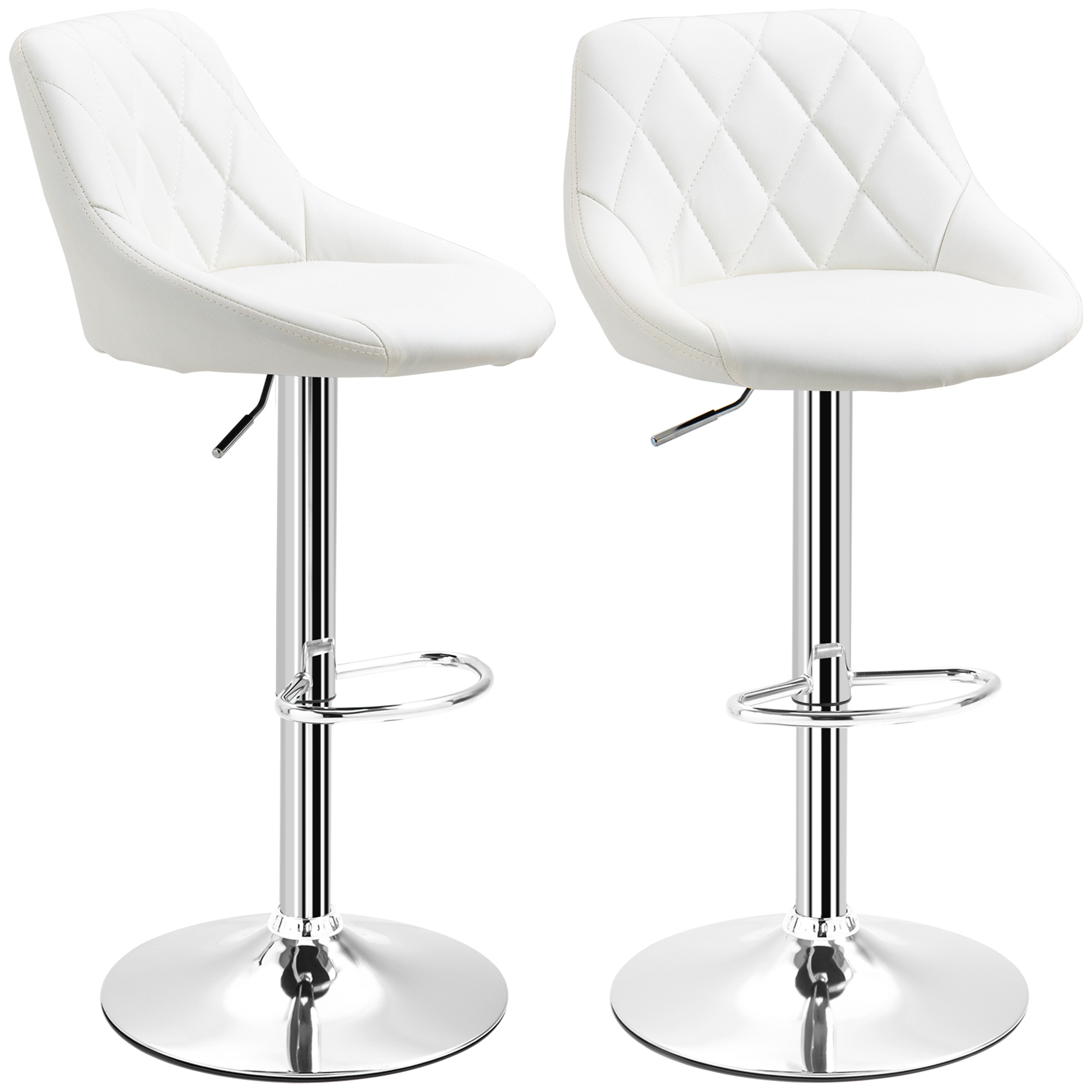 HOMCOM Set 2 Barhocker, Höhenverstellbar mit Metallfuß und PU-Ledersitz, Moderne Hocker mit Rückenlehne und Fußstütze, 46x48x83-104 cm, Weiß Aosom
