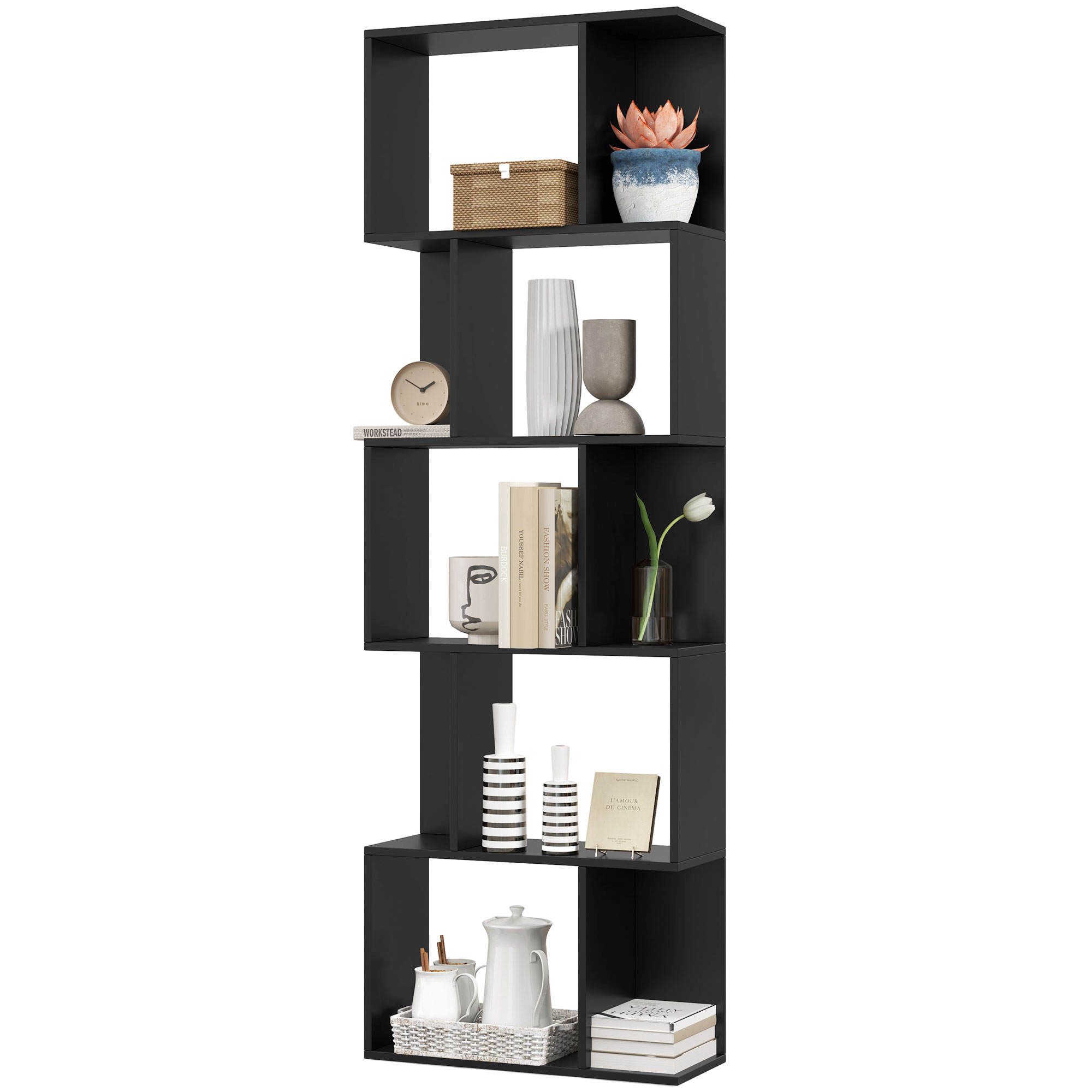 HOMCOM Etagère à Livres en Bois à 5 Niveaux Design Moderne en Bois, 60x24x184.5 cm, Noir
