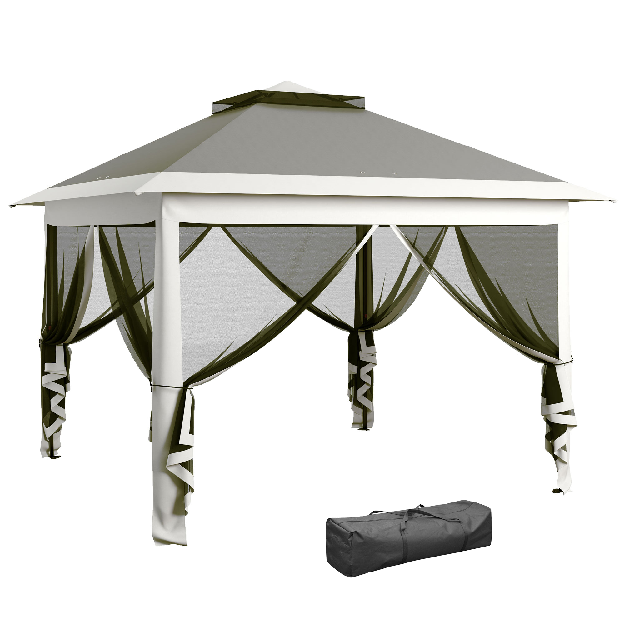 Outsunny Gazebo de Exteriores con Altura Ajustable y Mosquiteras, en Metal y Tela Oxford, 3.3x3.3x2.8 m, Gris Oscuro