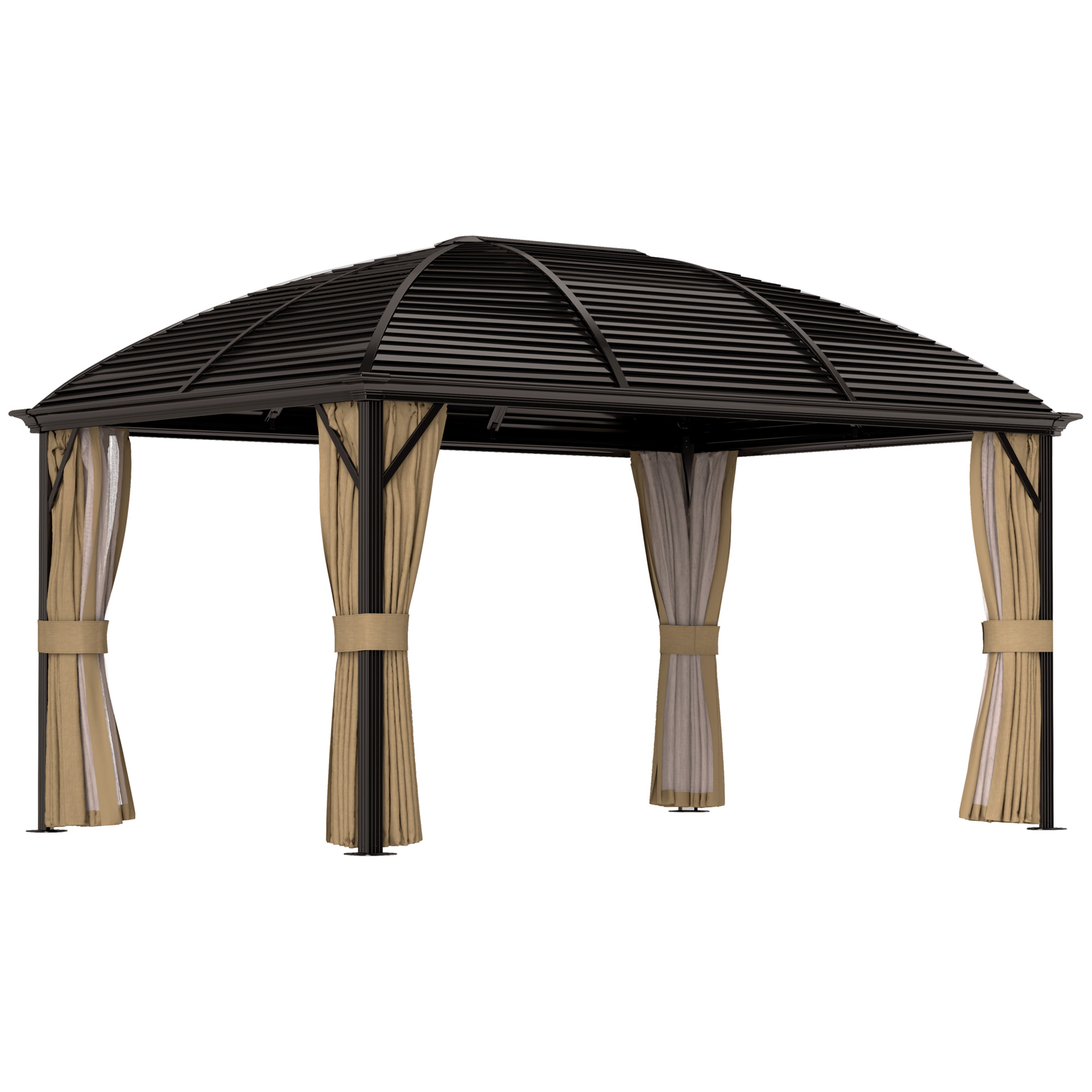 Image of Outsunny Gazebo da giardino, Tenda da festa, Padiglione da festa, 4 x Pareti laterali doppie, impermeabile, 2 Ganci per lanterne, ca. 4 x 3 x 2,8 m, Marrone006