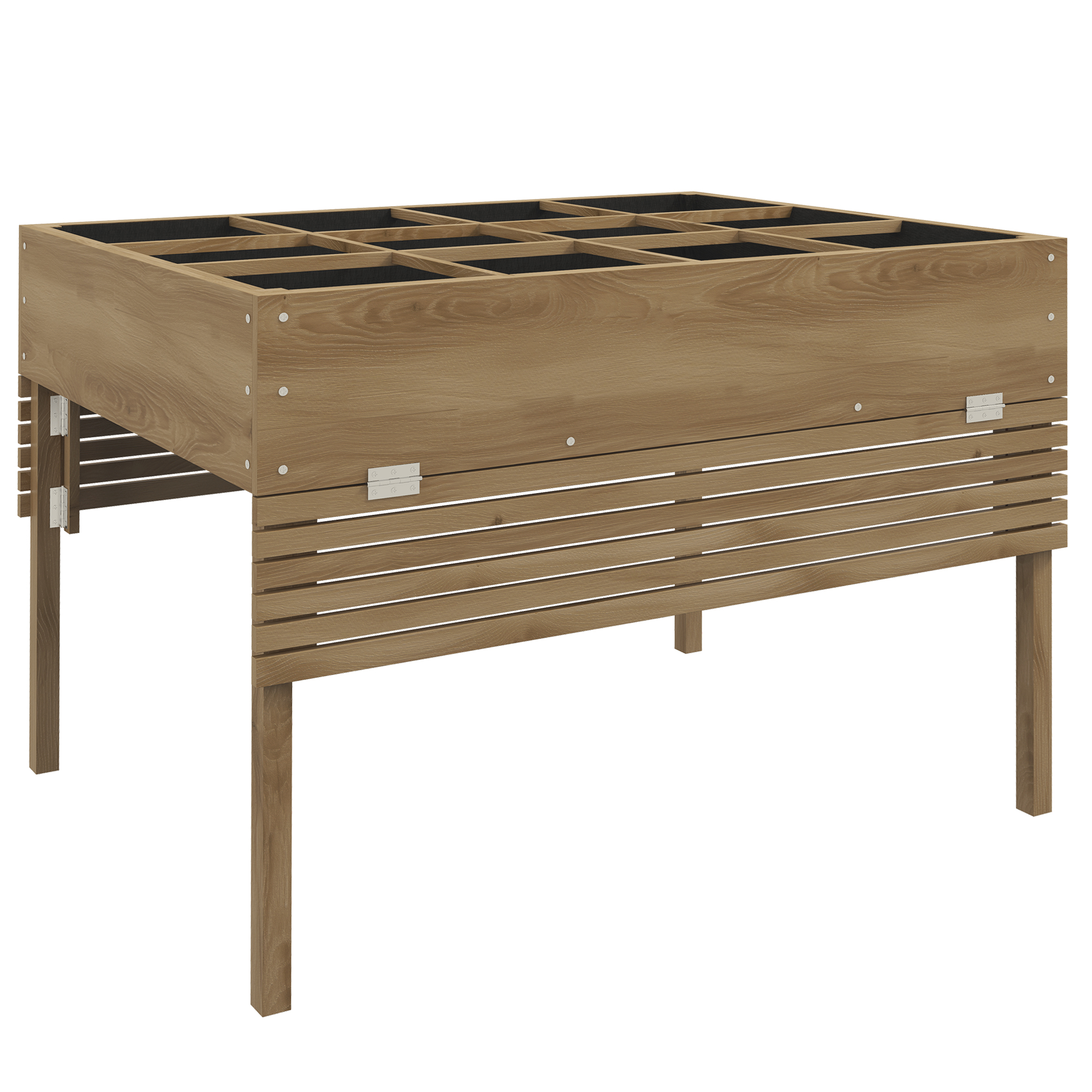 Outsunny Jardinière rectangular elevada - 12 compartimentos - estantes laterales abatibles y film de tela no tejida