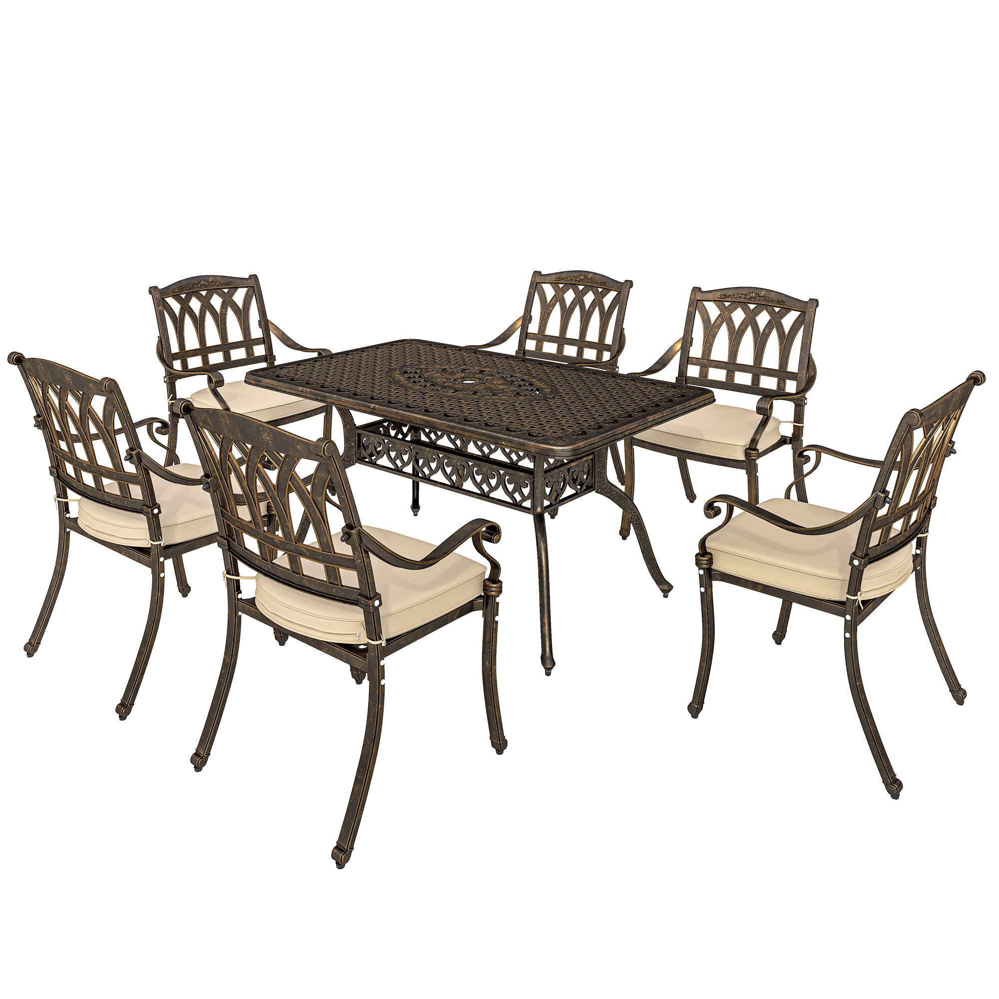 Product photograph of Outsunny Seven-piece Cast Aluminium Garden Dining Set - Bronze Tone from Aosom UK
