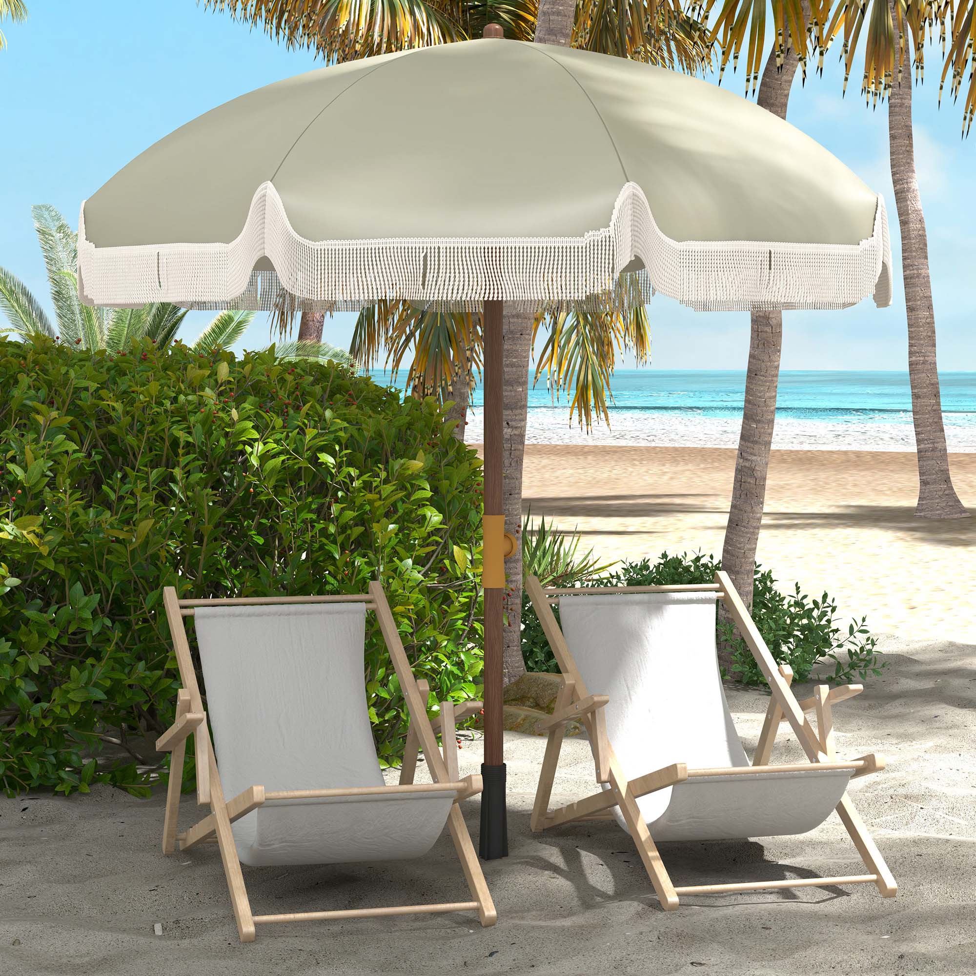 Outsunny Strandschirm Outdoor-Sonnenschirm Rundschirm mit Franse UV-Schutz günstig online kaufen