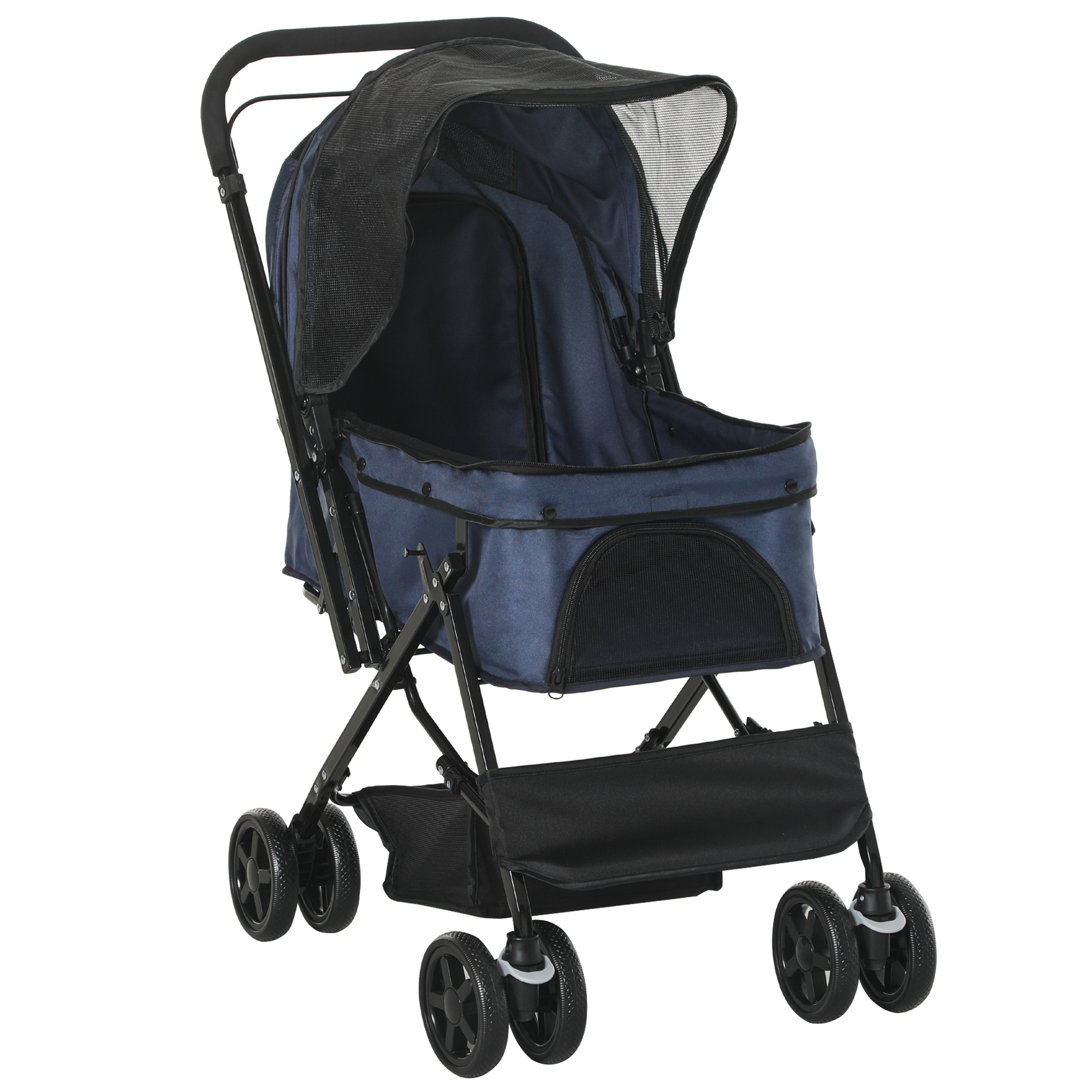Comparer les prix de PawHut Chariot pour chiens poussette pliable, 1 panier, 2 freins, incl. attaches de sécurité, Bleu