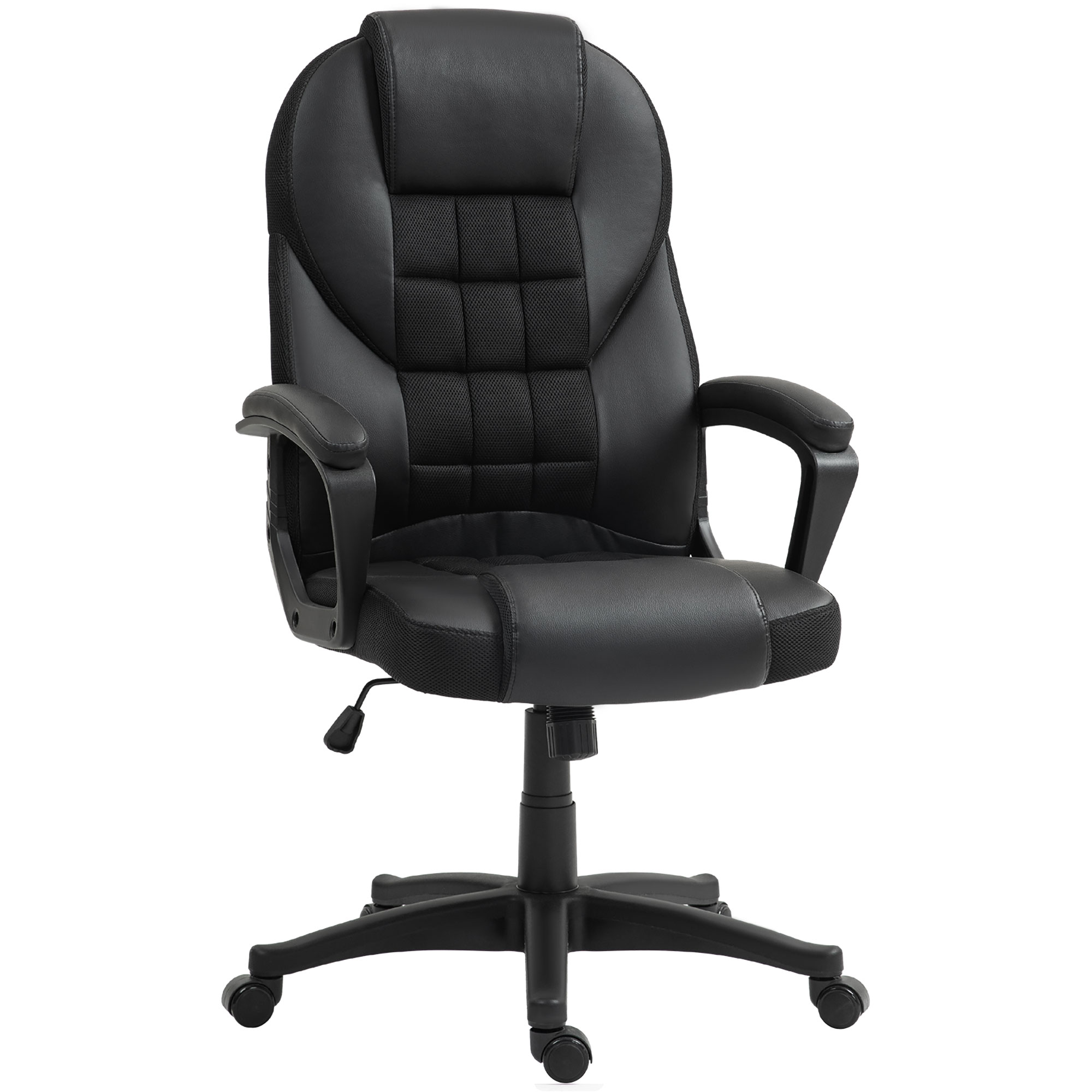 Image of HOMCOM Sedia da ufficio, sedia da ufficio, con funzione basculante e seduta girevole a 360°, 65l x 69P x 110-120H cm, nero006