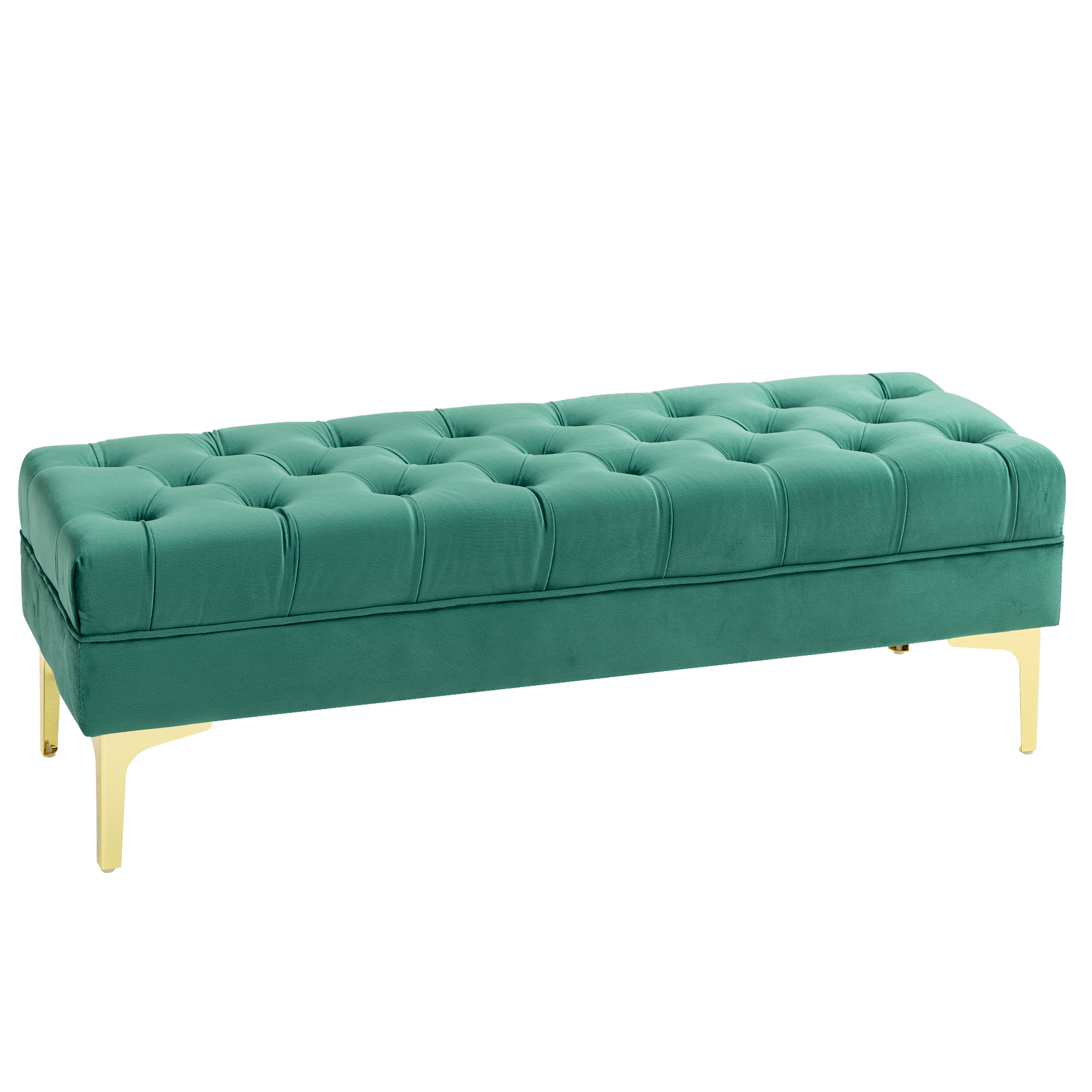 HOMCOM Bettbank mit Steppmuster, Gepolsterte Bank aus Samt mit Metallbeinen für Eingang, Flur und Wohnzimmer, 118x45x42 cm, Dunkelgrün Aosom