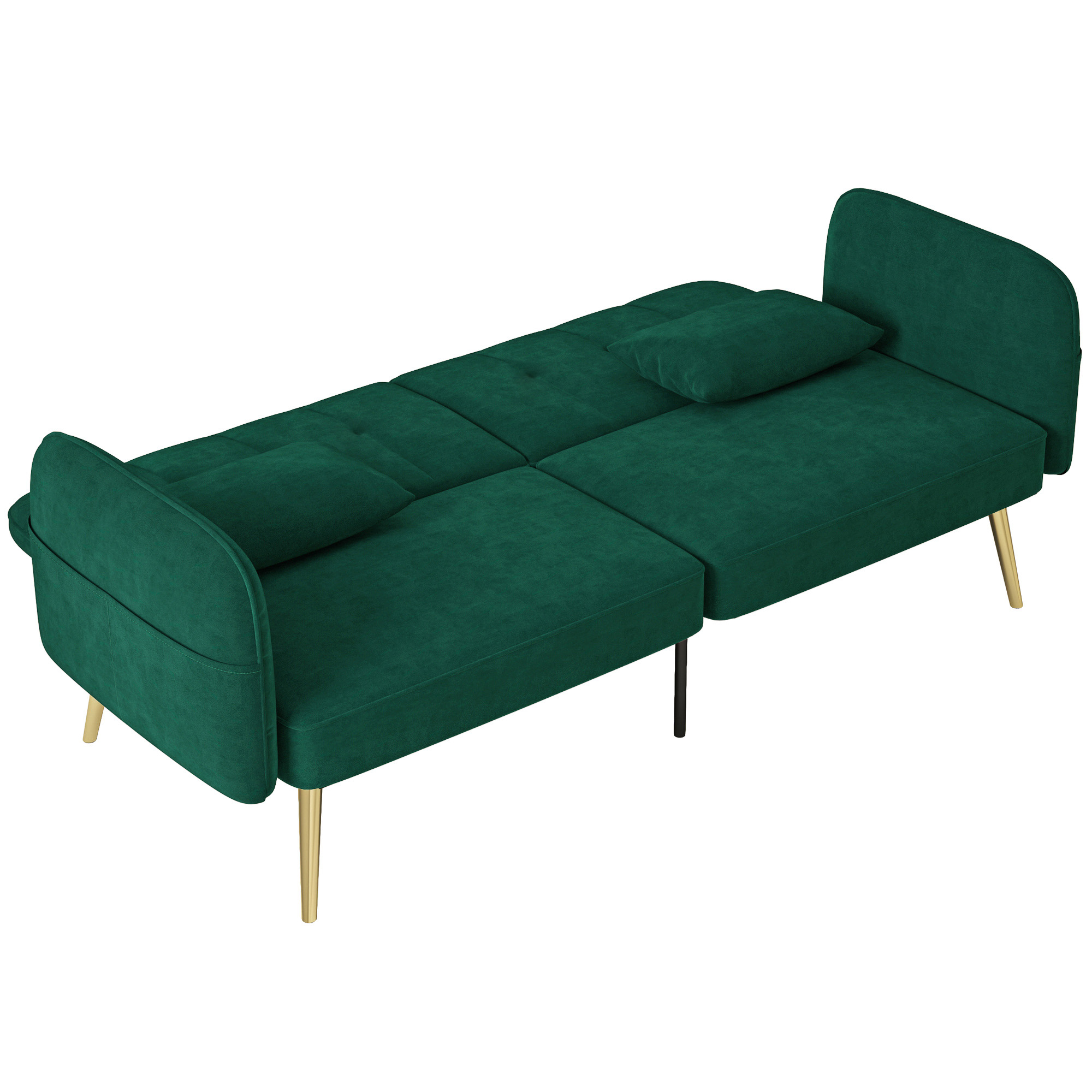 HOMCOM 2-Sitzer-Schlafsofa, Schlafcouch mit Klick-Klack-Mechanismus, Veloursbezug, verstellbare Rückenlehne und Kissen, für Wohnzimmer, Gästezimmer, Dunkelgrün Aosom
