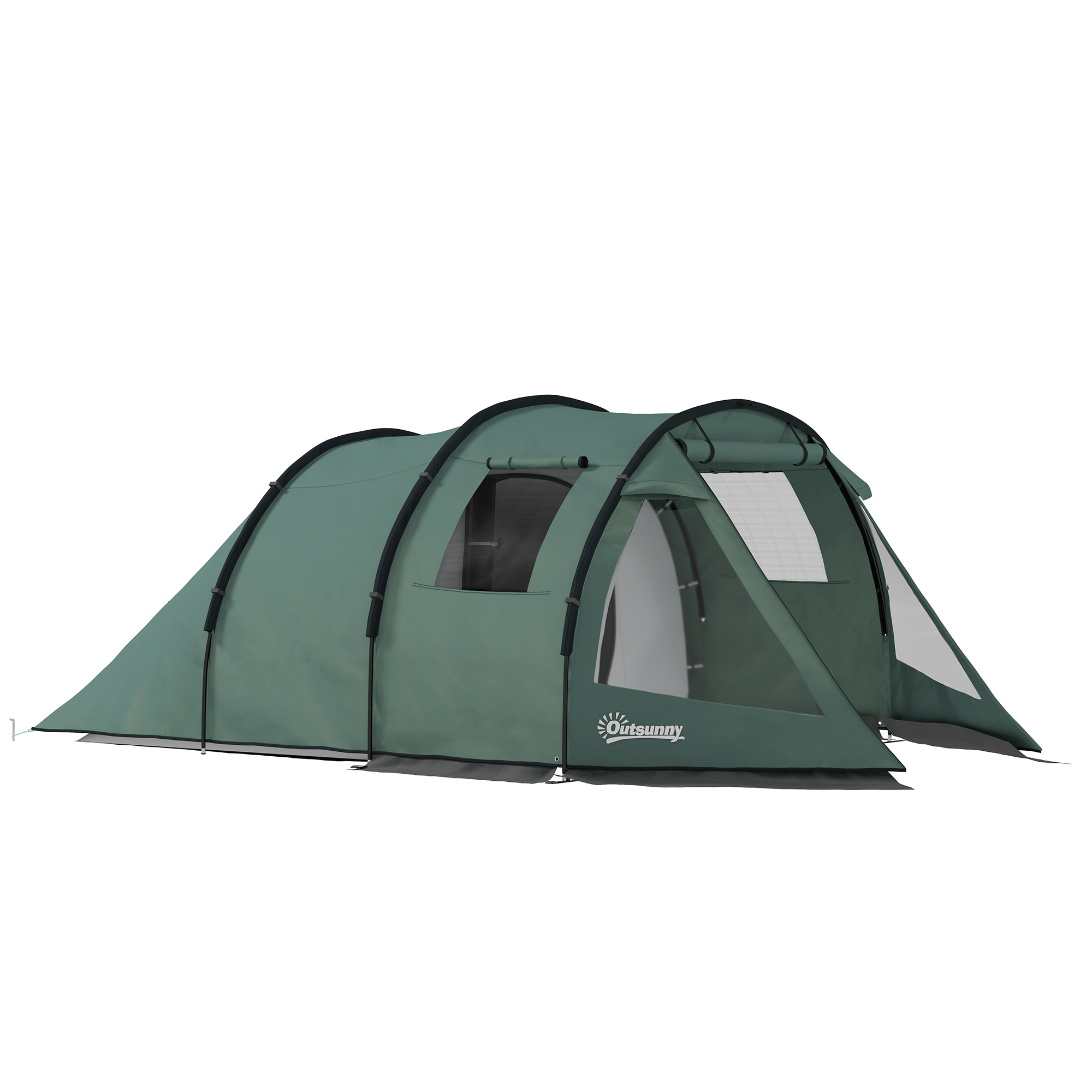 Outsunny Tenda da campeggio per 3-4 persone, due stanze interne, finestre a rete, verde, 4,75 x 2,64 x 1,72 m