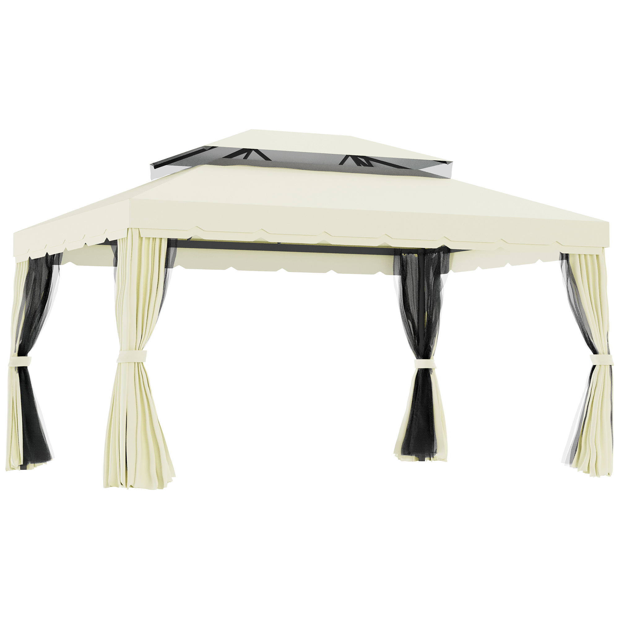 Outsunny Cenador de jardín pabellón de jardín doble techo con paredes y mosquiteros extraíbles 4x3 m Crema   Aosom España