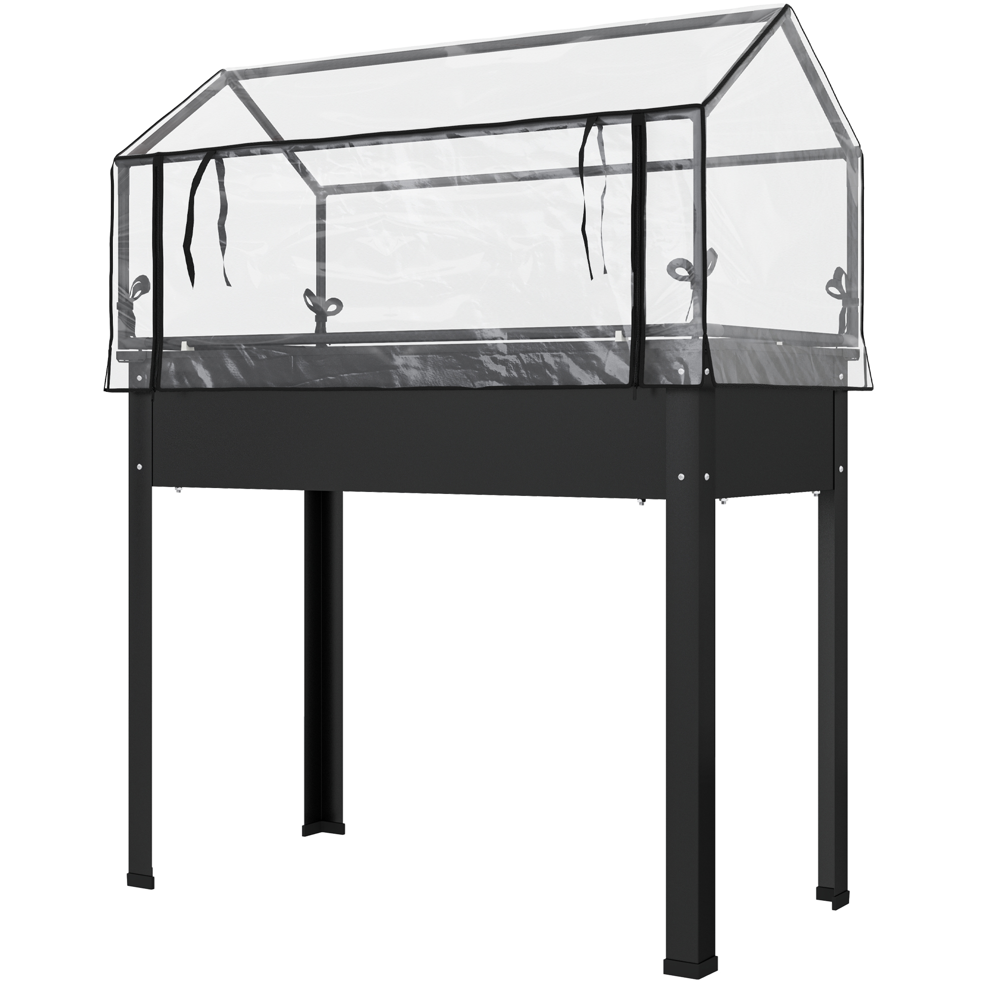 Outsunny Carré Potager avec toit de serre, Bac à plantes surélevé avec trous de drainage, 100 x 48 x 124 cm, Noir