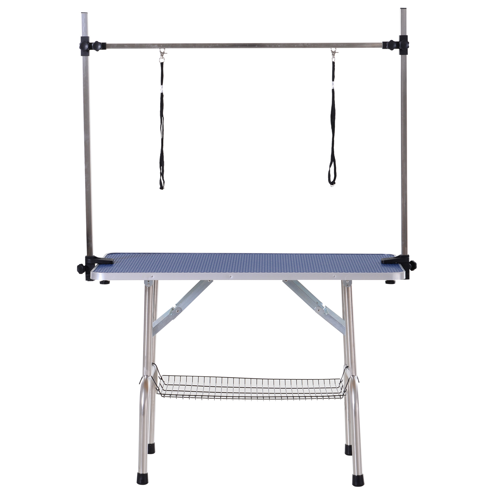 Meilleurs prix pour PawHut Table de Toilettage pour Animaux Table de Soins Table de Tonte avec Panier inférieur pour Chiens ajustable en hauteur pliable Acier Inoxydable Métal Bleu 107 x 60 x 170 cm