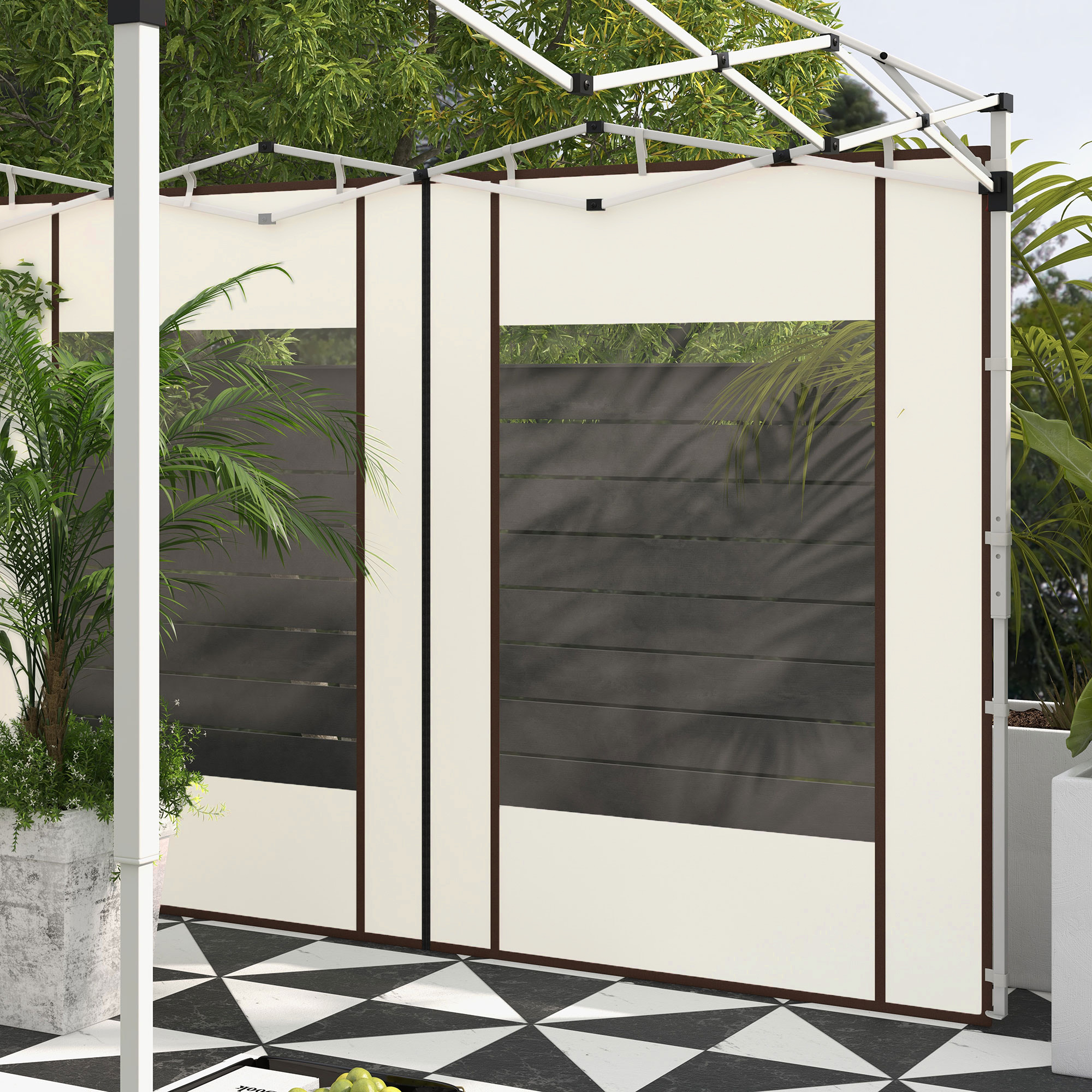 Paneles Laterales Para Cenador Outsunny Con Puertas Y Ventanas Con Cremallera – Set De 2 Repuestos Para Cenador Desplegable De 3x3 M O 3x6 M (Tela Oxford, Color Verde, 195x295 Cm C/u)