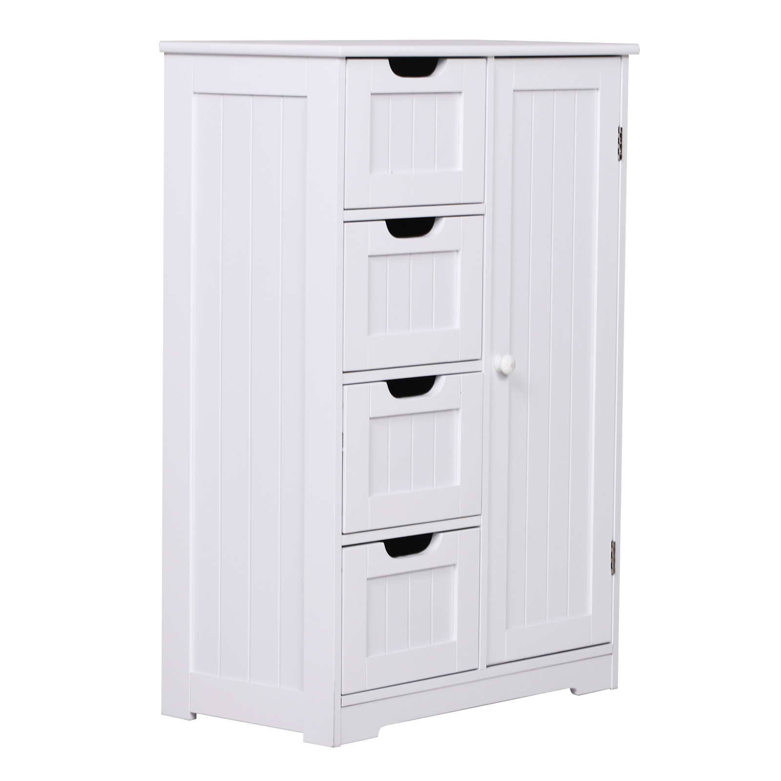 Kleankin Badezimmermöbel mit 4 Schubladen und 1 Schrank Verstellbares Regal in 3 Höhen Umweltfreundlicher Lack Anti-Kipp-Vorrichtung in Weißem MDF 56x30x83cm Aosom