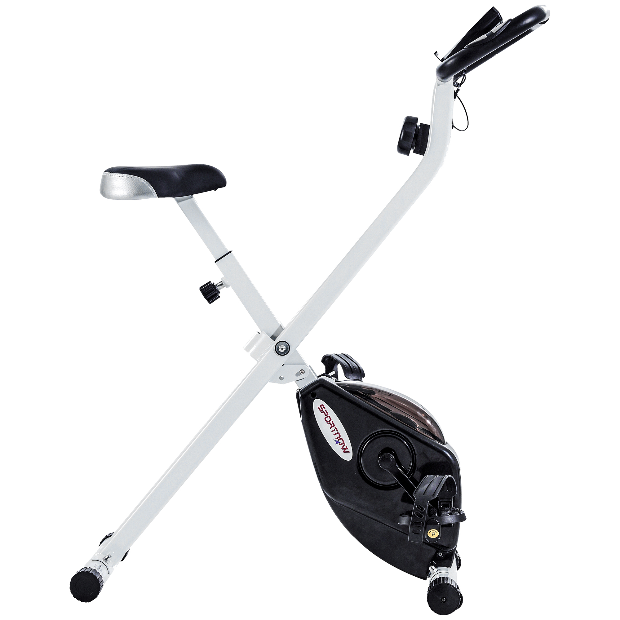 SPORTNOW Bicicleta de ejercicio plegable, silenciosa con resistencia magnética a 8 niveles, asiento ajustable, pantalla LCD, blanco