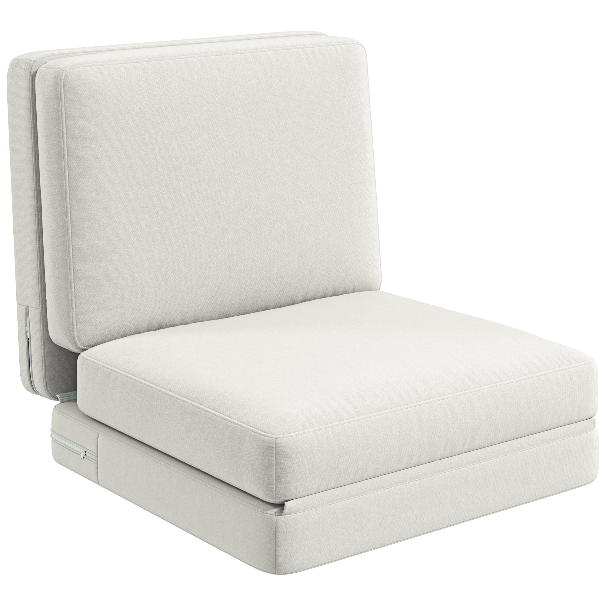 HOMCOM Sofá cama convertible 1 plaza sillón perezoso sofá cama de terciopelo para invitados, salón, 75 x 268 x 18 cm, crema