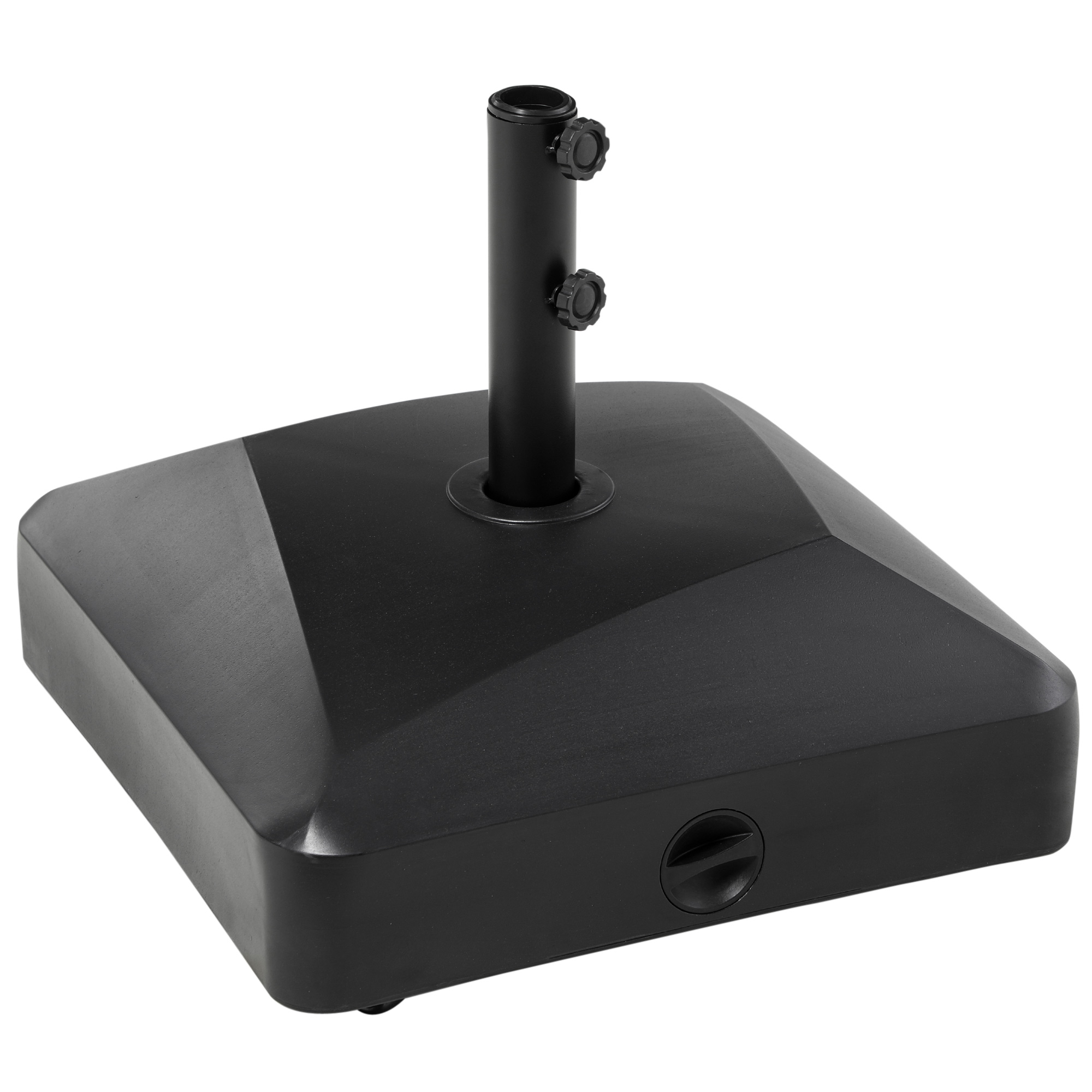 Outsunny Pie de sombrilla cuadrado soporte de sombrilla llenado con agua y arena con ruedas para terraza en PE 54,5x54,5x48 cm Negro   Aosom España